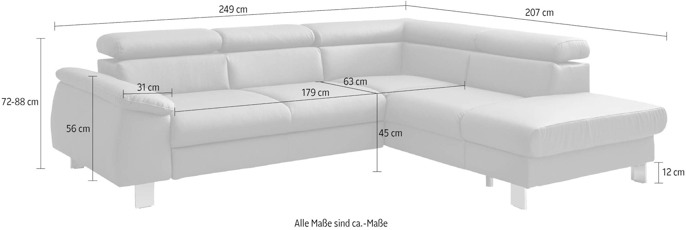 COTTA Ecksofa »Komaris L-Form, B: 249 cm« mit Kopfteilverstellung, optional Schlaffunktion, Bettkasten & Licht