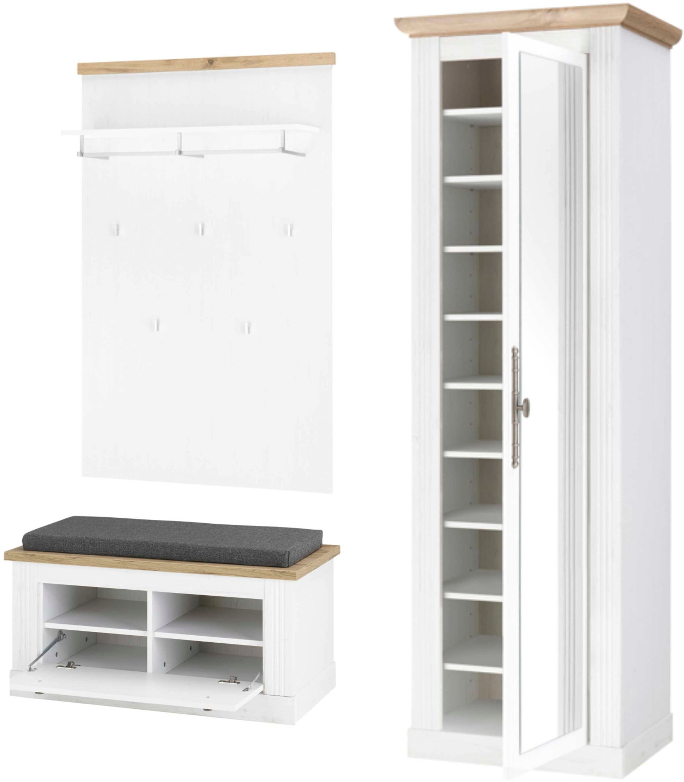 Home affaire Garderoben-Set »WESTMINSTER BESTSELLER!«, (3 St., Schuhbank, Wandpaneel, Garderobenschrank), im romantischen Landhausstil
