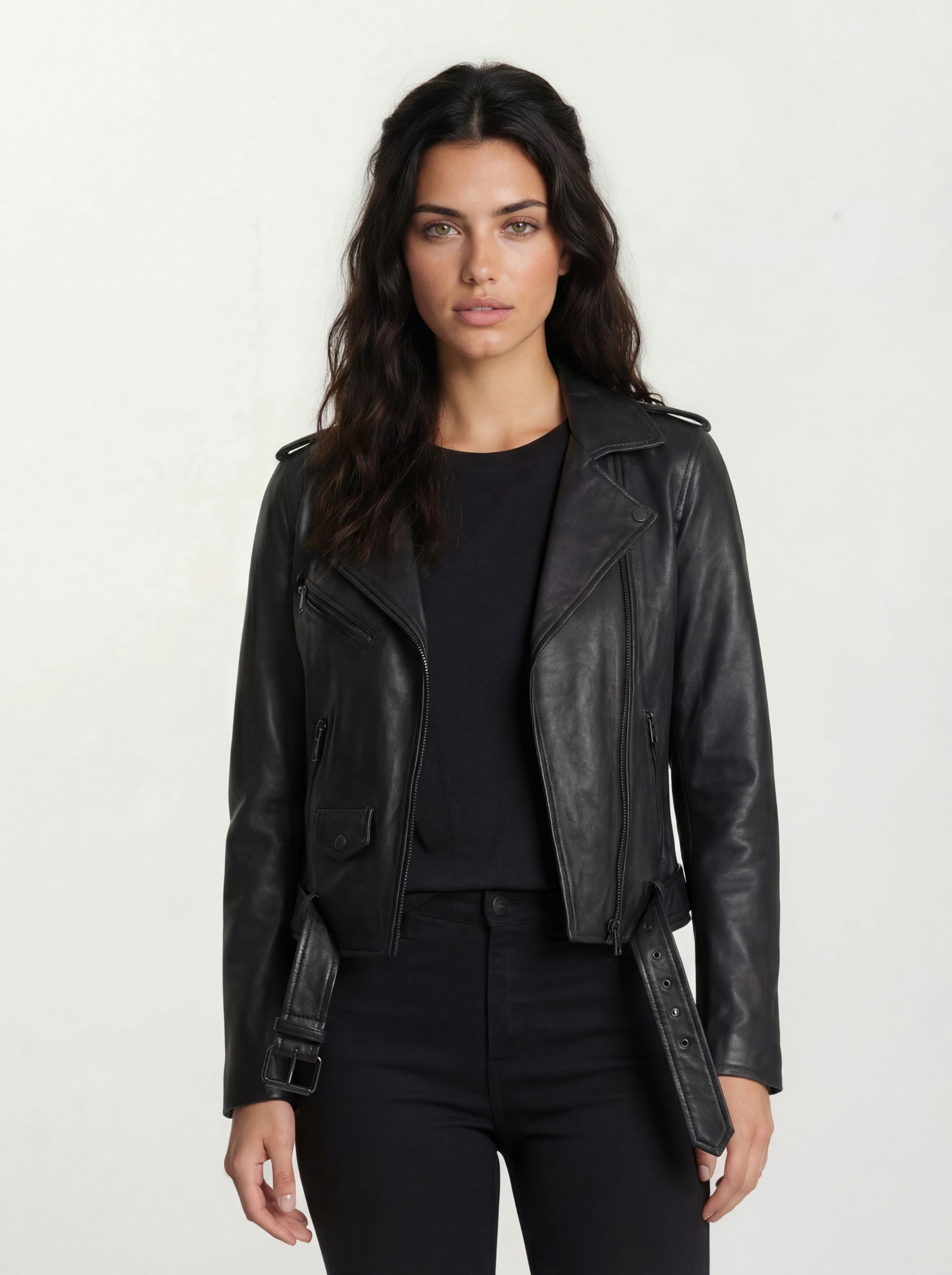 trueprodigy Lederjacke »Laura Gürtel, Reverskragen und asymmetrischer Reißverschluss« ohne Kapuze
