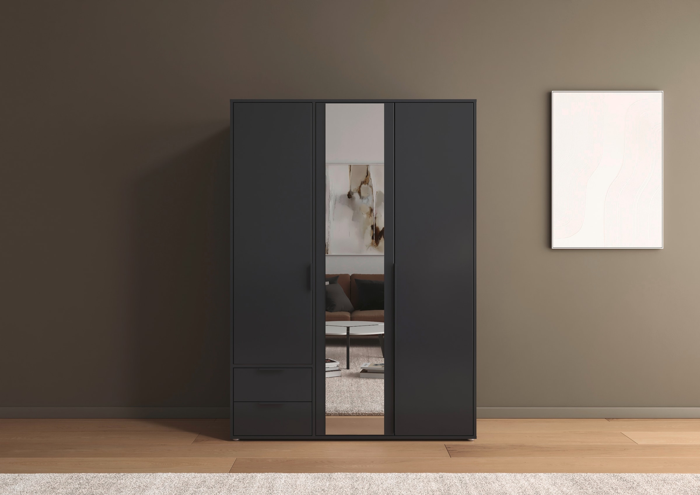 rauch Drehtürenschrank »Kleiderschrank Schrank Garderobe Wäscheschrank NAGATA mit Spiegel« in 3 verschiedenen Ausstattungen BASIC/CLASSIC/PREMIUM,  und Schubladen sowie Stangengriffen TOPSELLER MADE IN GERMANY