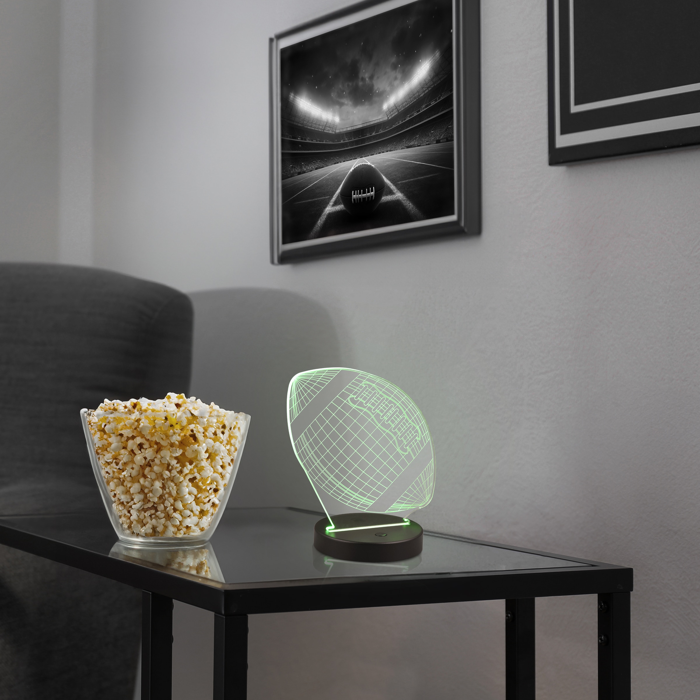 REALITY Leuchten LED Tischleuchte »FOOTBALL, Tischlampe in Football Form mit 3D-Effekt, Acryl, Höhe 22cm« LED-Board 1 Stk. RGB | Warmweiß 3,2W LED, RGB Farbwechsel Modus, 250 Lumen 3000K warmweiß, Base Ø 12cm