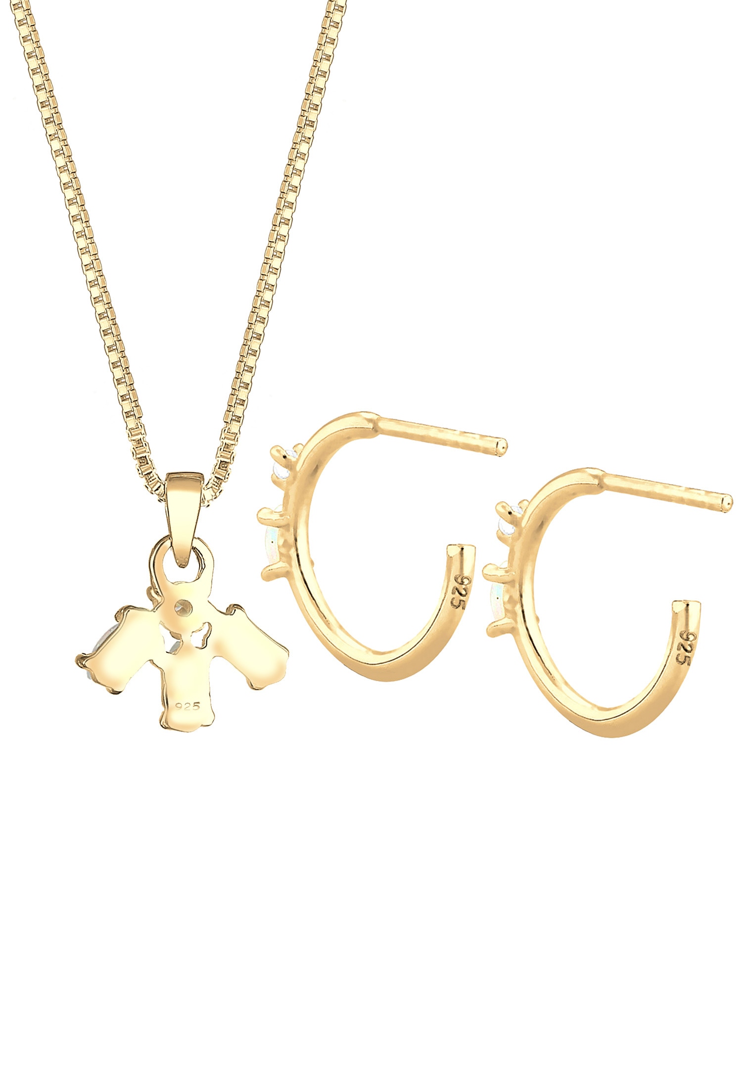 Elli Ohrring und Ketten Set »Schmuckset Zirkonia Synthetischer Opal Weiß 925 Sterling Silber vergoldet«