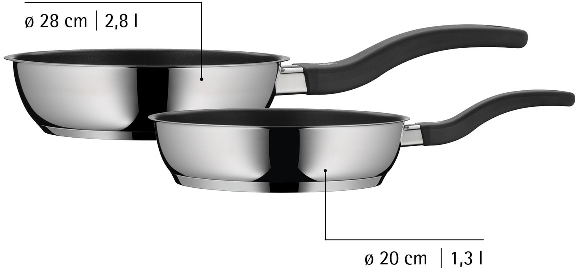WMF Pfannen-Set »Devil Bratpfanne 28 cm + 20 cm« Cromargan® Edelstahl Rostfrei 18/10 Set, Bratpfannenset (20 + 28 cm), 2 Stk. tlg. Induktion, Antihaftbeschichtung, für alle Herdarten geeignet