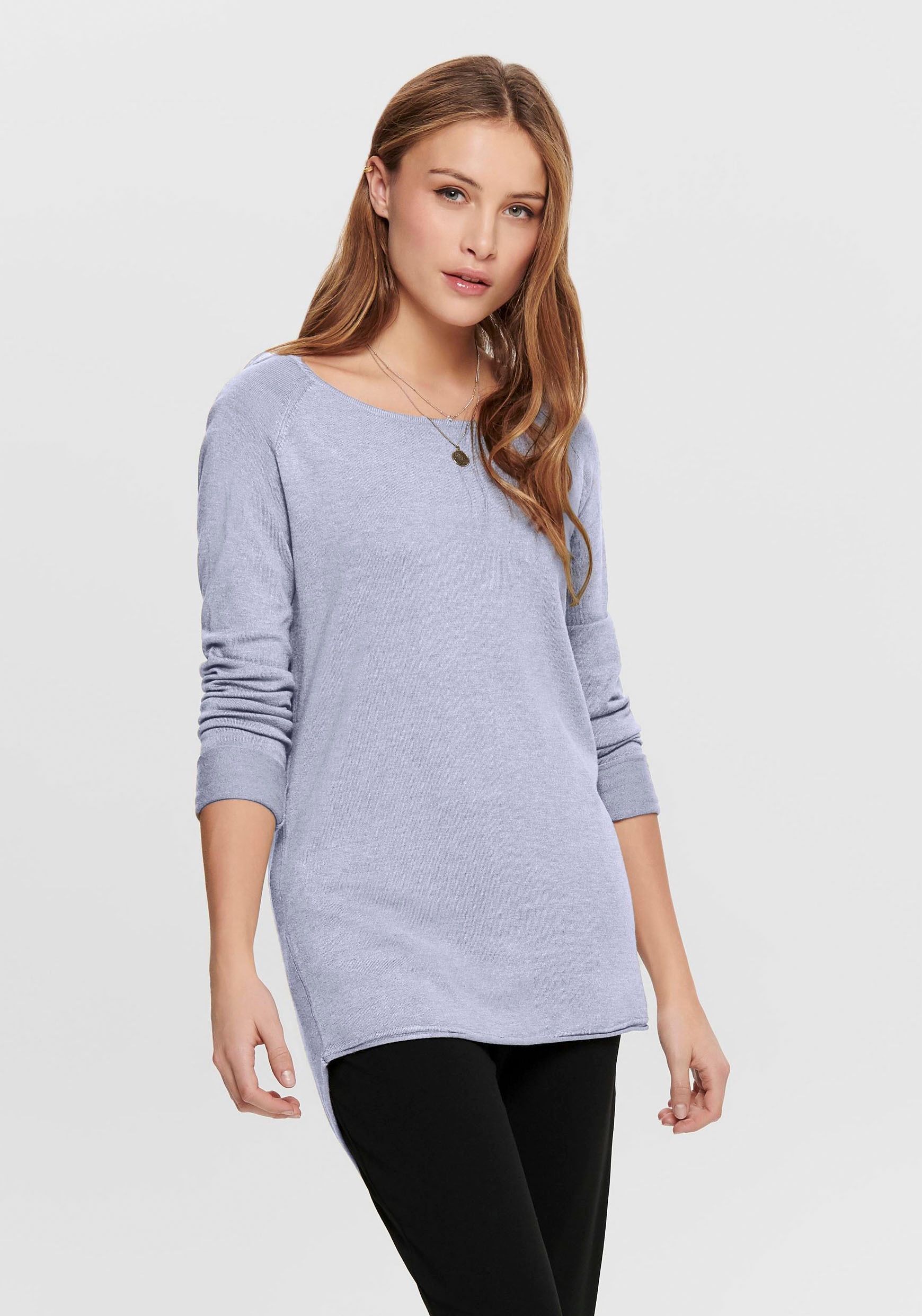 Only Longpullover »ONLMILA LACY L/S LONG PULLOVER«, mit weitem Rundhalsausschnitt