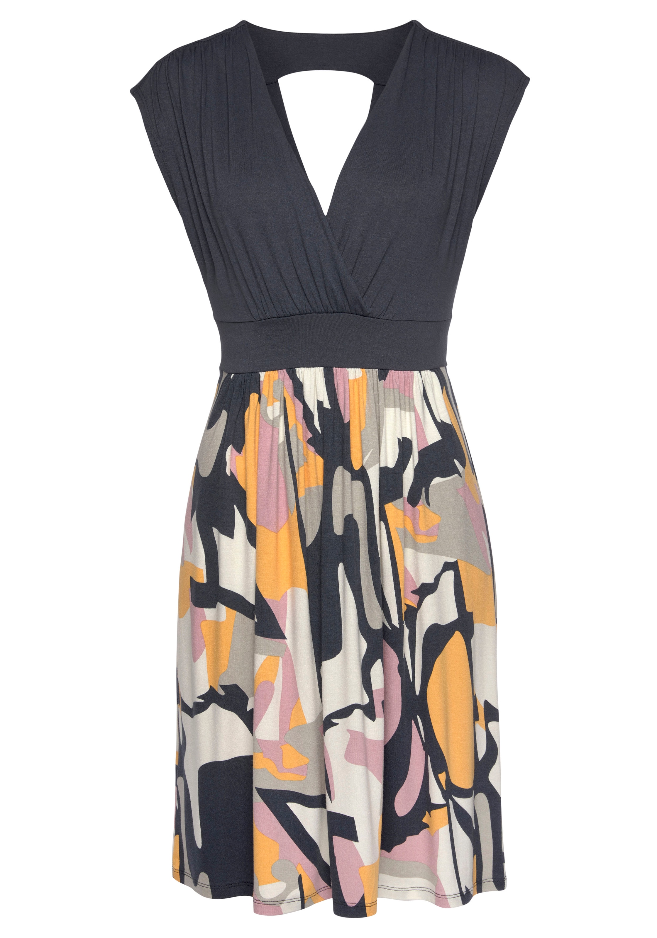 LASCANA Sommerkleid mit Rückenausschnitt in Wickeloptik, kurzes Strandkleid