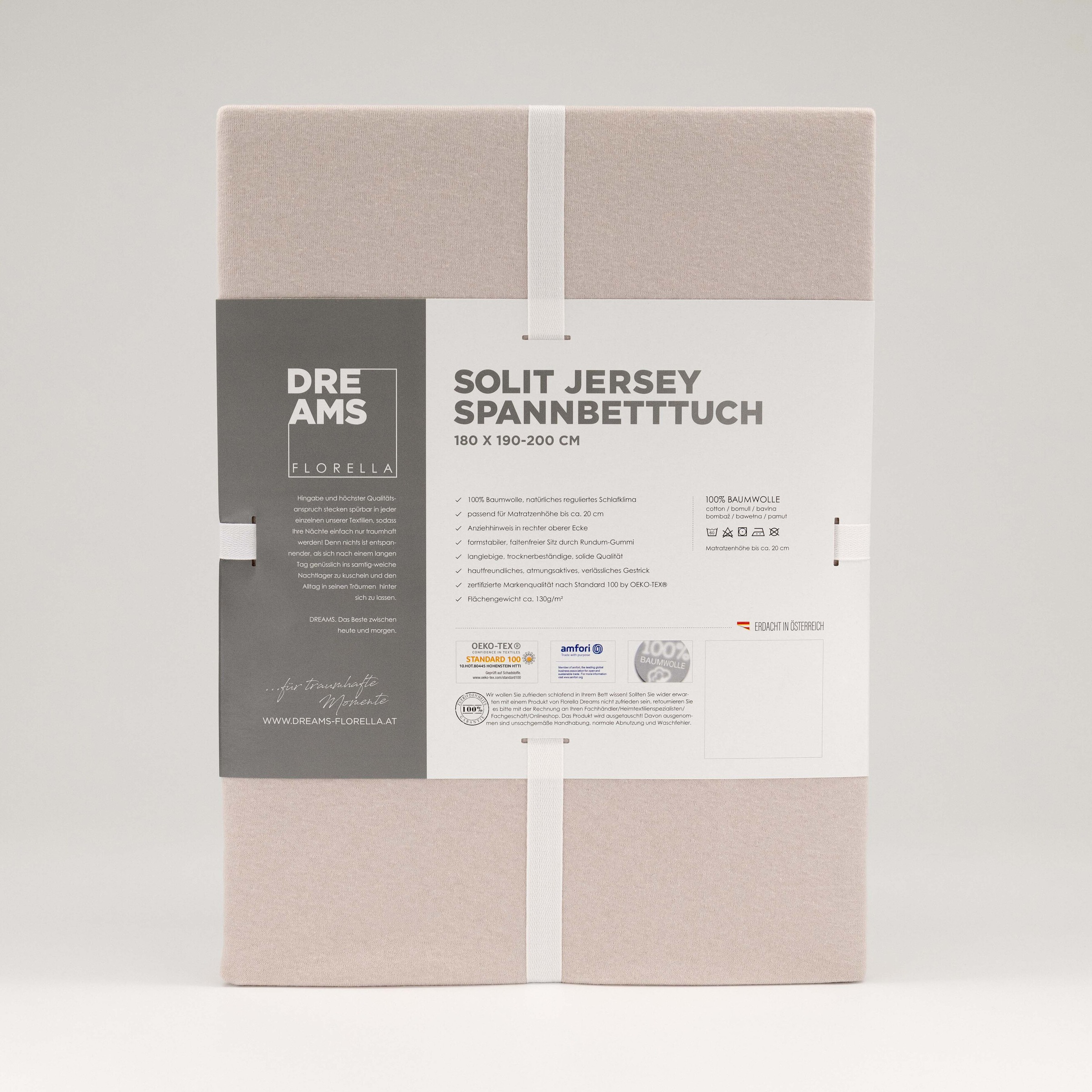 Florella Spannbettlaken »Solit Jersey, mit Rundum-Gummi, 100 % Baumwolle«, für Matratzenhöhe bis 20 cm geeignet