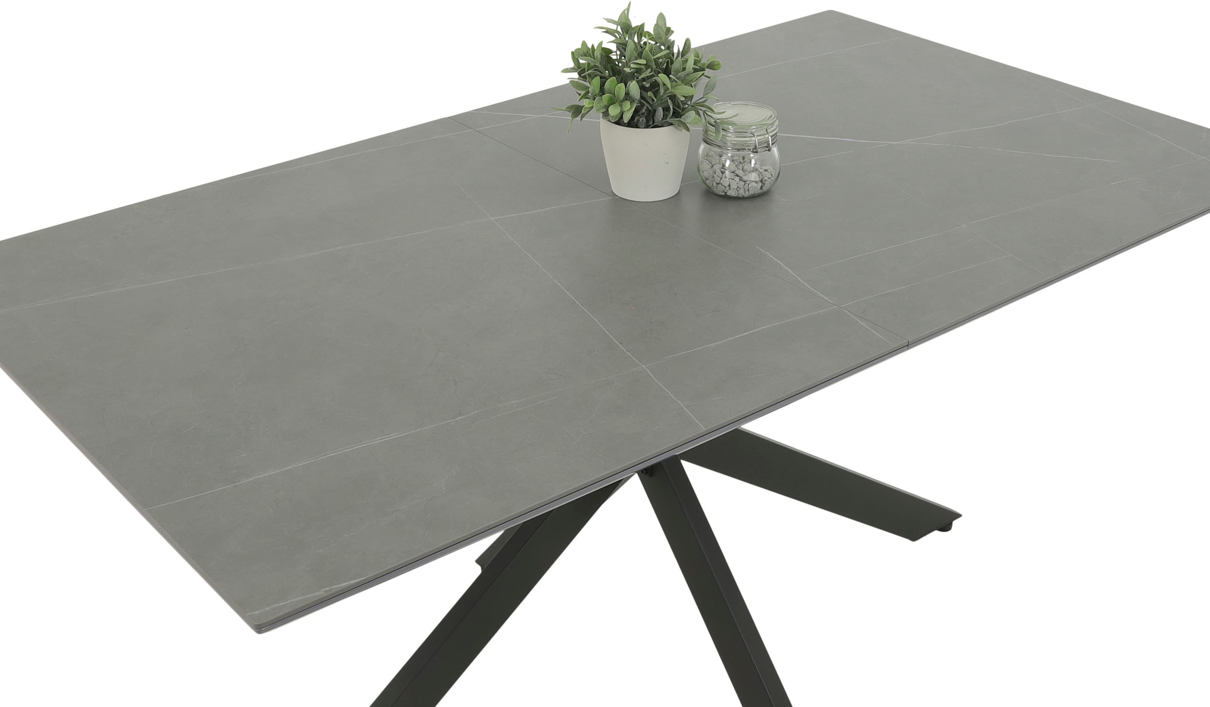 HELA Esstisch »CHIARA Ausziehtisch 160 - 200 cm mit pflegeleichter Steinoberfläche«, (1 St.), X-Gestell, Synchronauszug, elegante Schweizer Kante