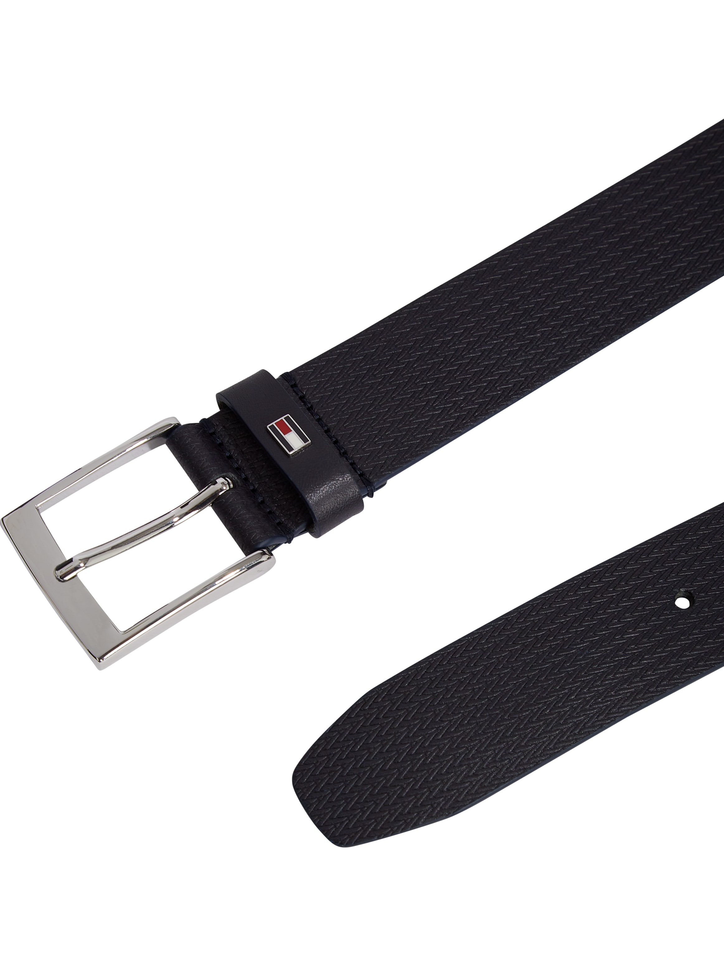 Tommy Hilfiger Ledergürtel »ADAN HERRINGBONE 3.5«, Einfachdornschließe, Metallpatch