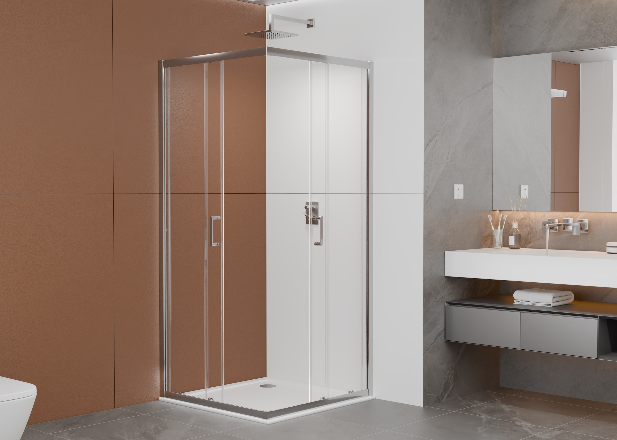 welltime Eckdusche »New Trento«, Extrahohe 195cm, verbessertes Rollensystem