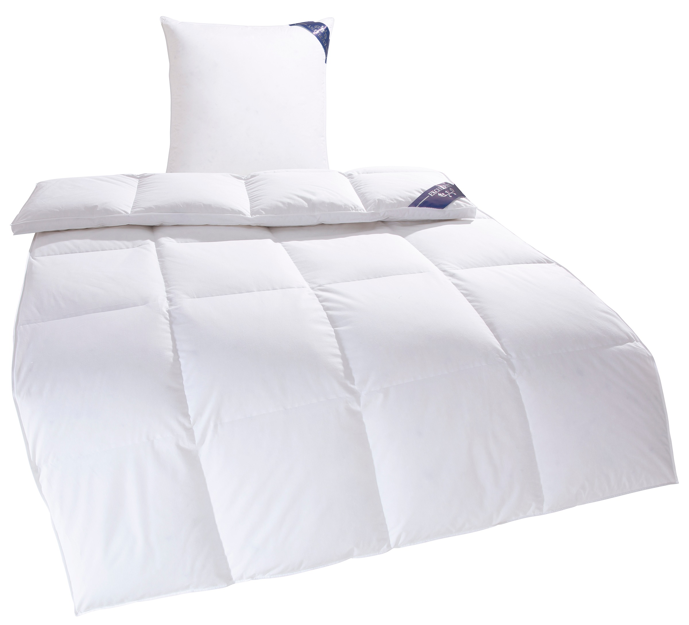 Excellent Daunenbettdecke + 3-Kammer-Kopfkissen »Venedig, 2-tlg, hergestellt in Deutschland, verschiedene Größen«, (Spar-Set, 2-Tlg.), Decke mit Kissen,Set, Sommer, Winter, Bettdecke 135x200 cm, 155x220 cm