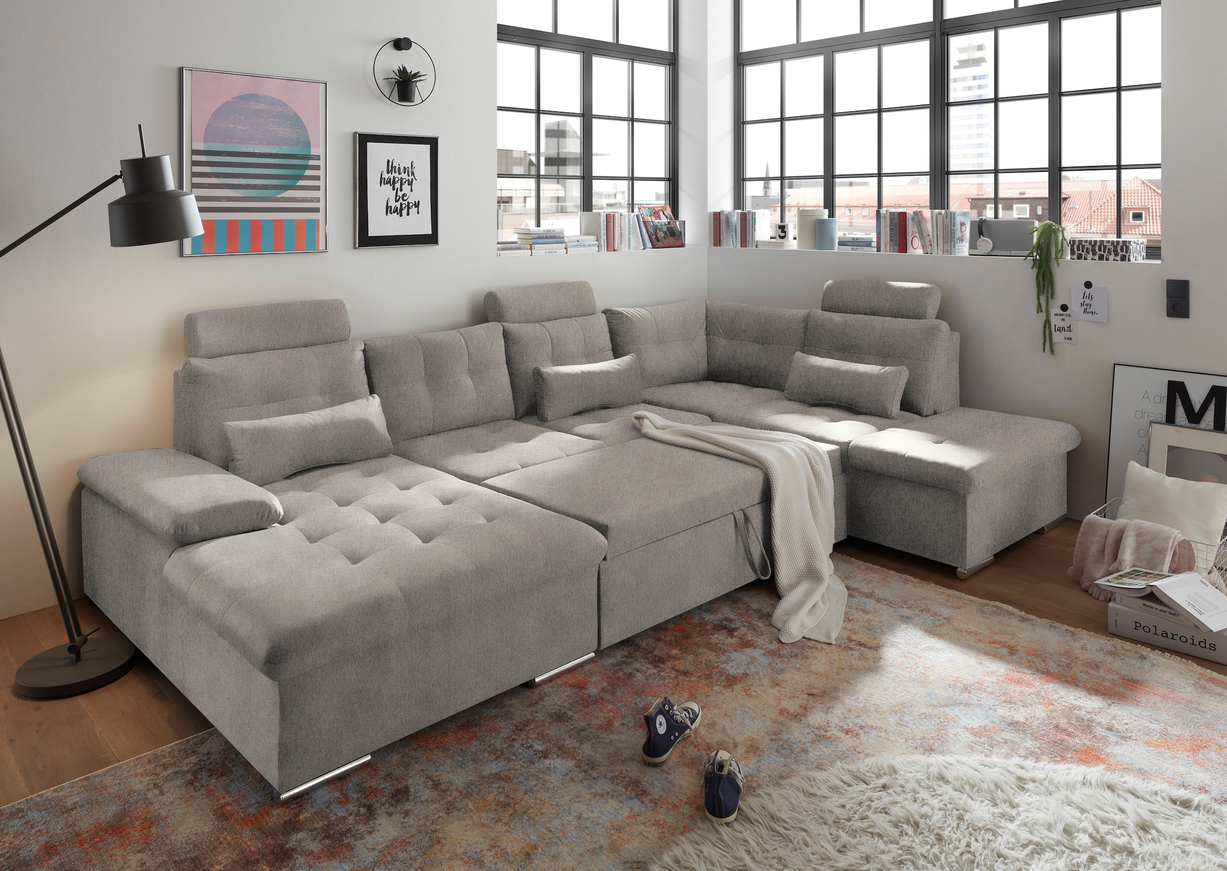 ED EXCITING DESIGN Wohnlandschaft Jakarta, mit Bettfunktion, Bettkasten, Kopfstützen, Nierenkissen