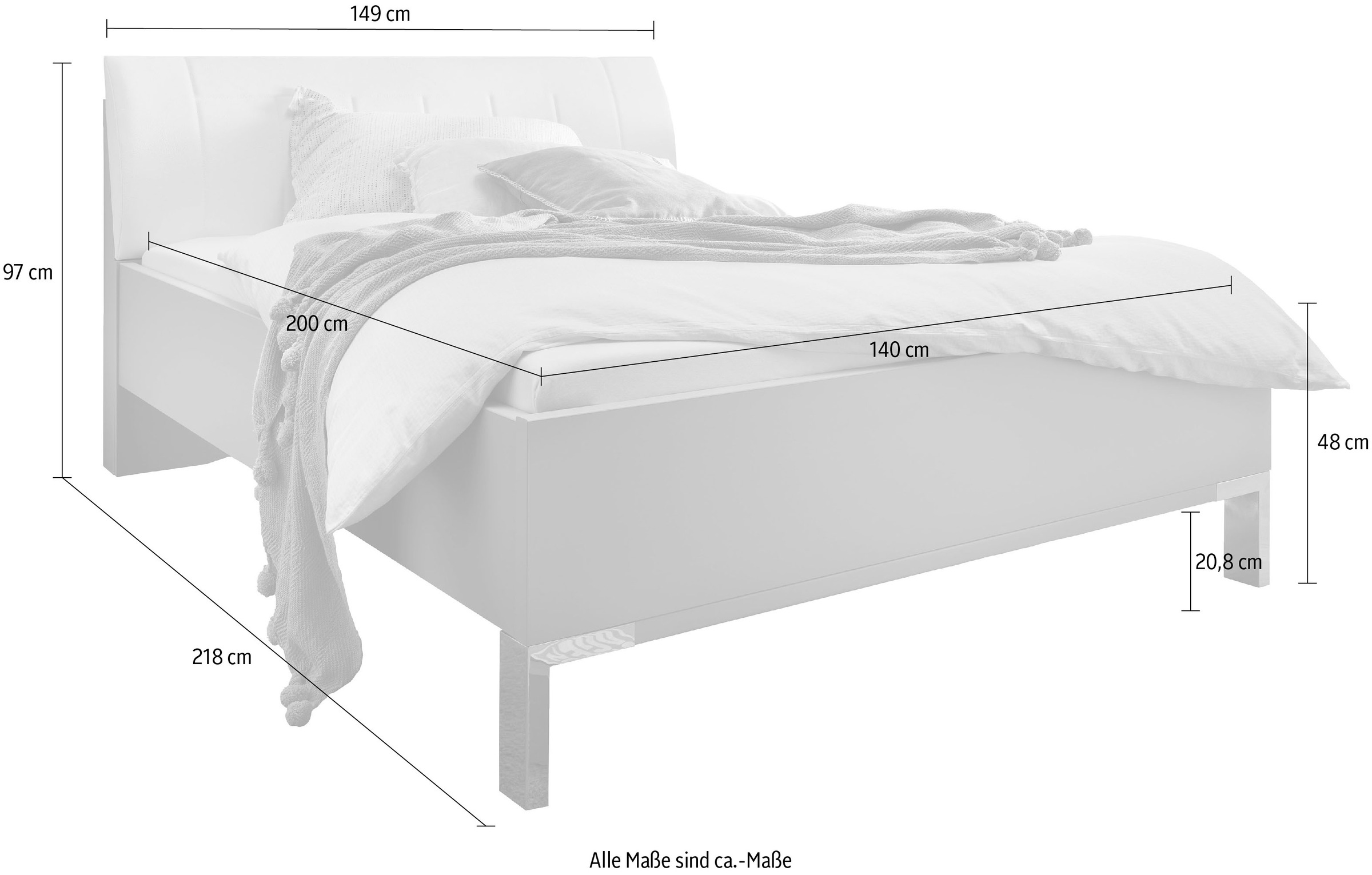 WIEMANN Futonbett »Monaco, Bettgestell, Bettrahmen, komfortables Polsterkopfteil«, (4-fache Liegehöhenverstellung, MADE IN GERMANY), Polsterkopfteil aus Kunstleder, verschiedene Größen, in Komforthöhe