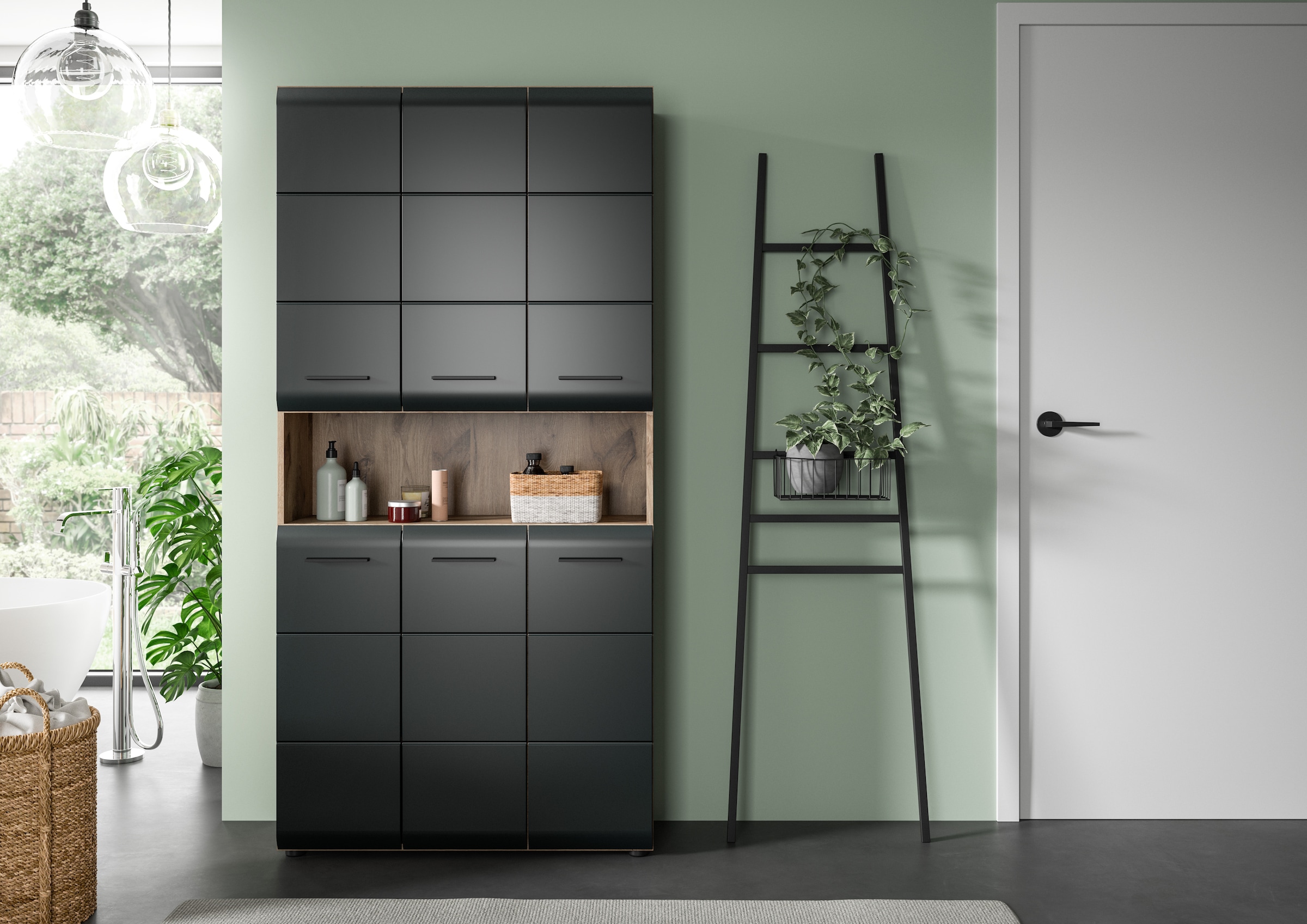 INOSIGN Stauraumschrank 1 Stk. tlg. Florenz, Mehrzweckschrank Nox Oak NB, 90 cm breit