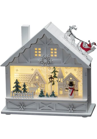 Weihnachtshaus »LED Holzsilhouette Haus, weiß, 4 warmweiße Dioden, batteriebetrieben«
