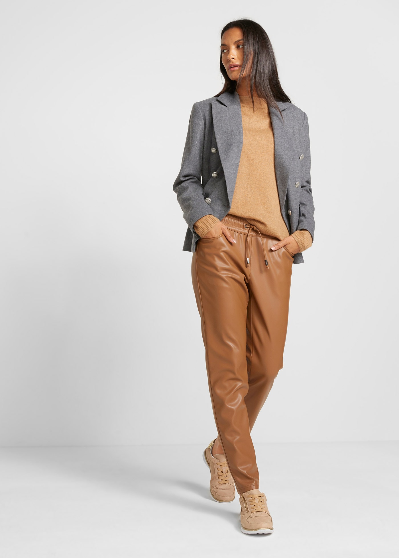 bonprix Schlupfhose  aus Lederimitat, aus Polyester, lockere Passform, eleganter Stil