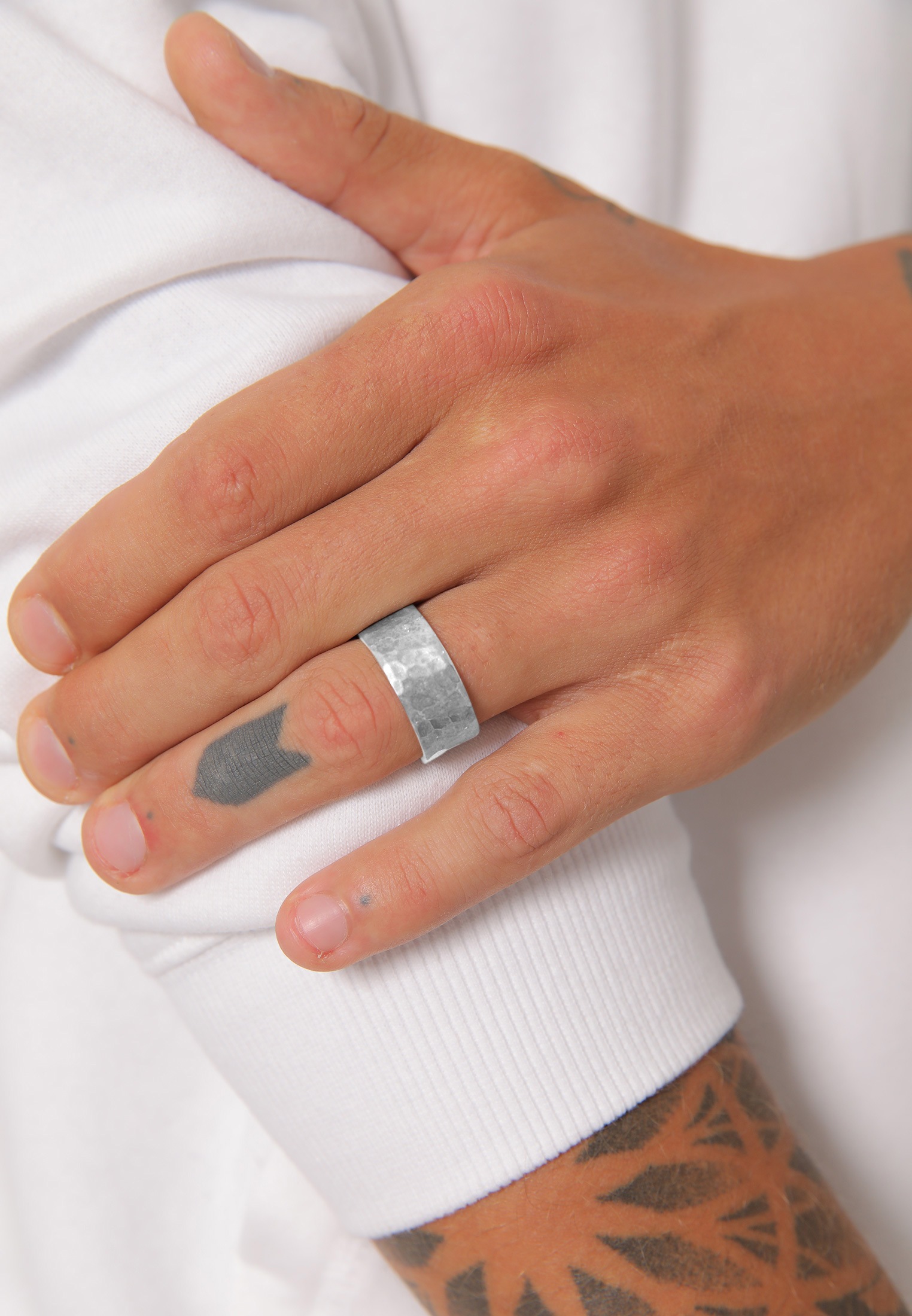 Kuzzoi Silberring »Ring Herren Gehämmert Markant Matt 925 Silber«