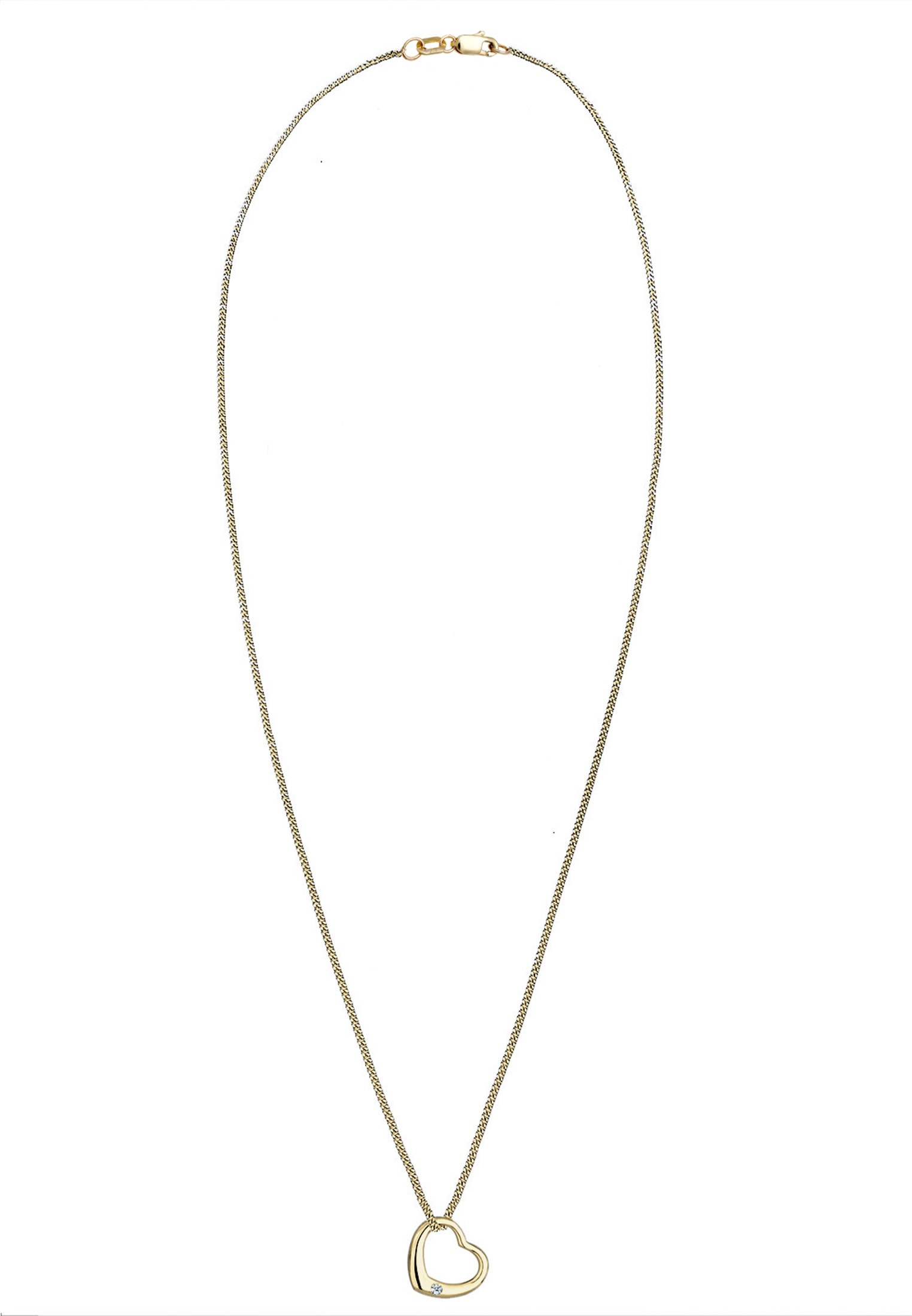 Elli DIAMONDS Silberkette »Halskette Herz Diamant Weiß Brillantschliff (0.03ct) 375 Gelbgold«