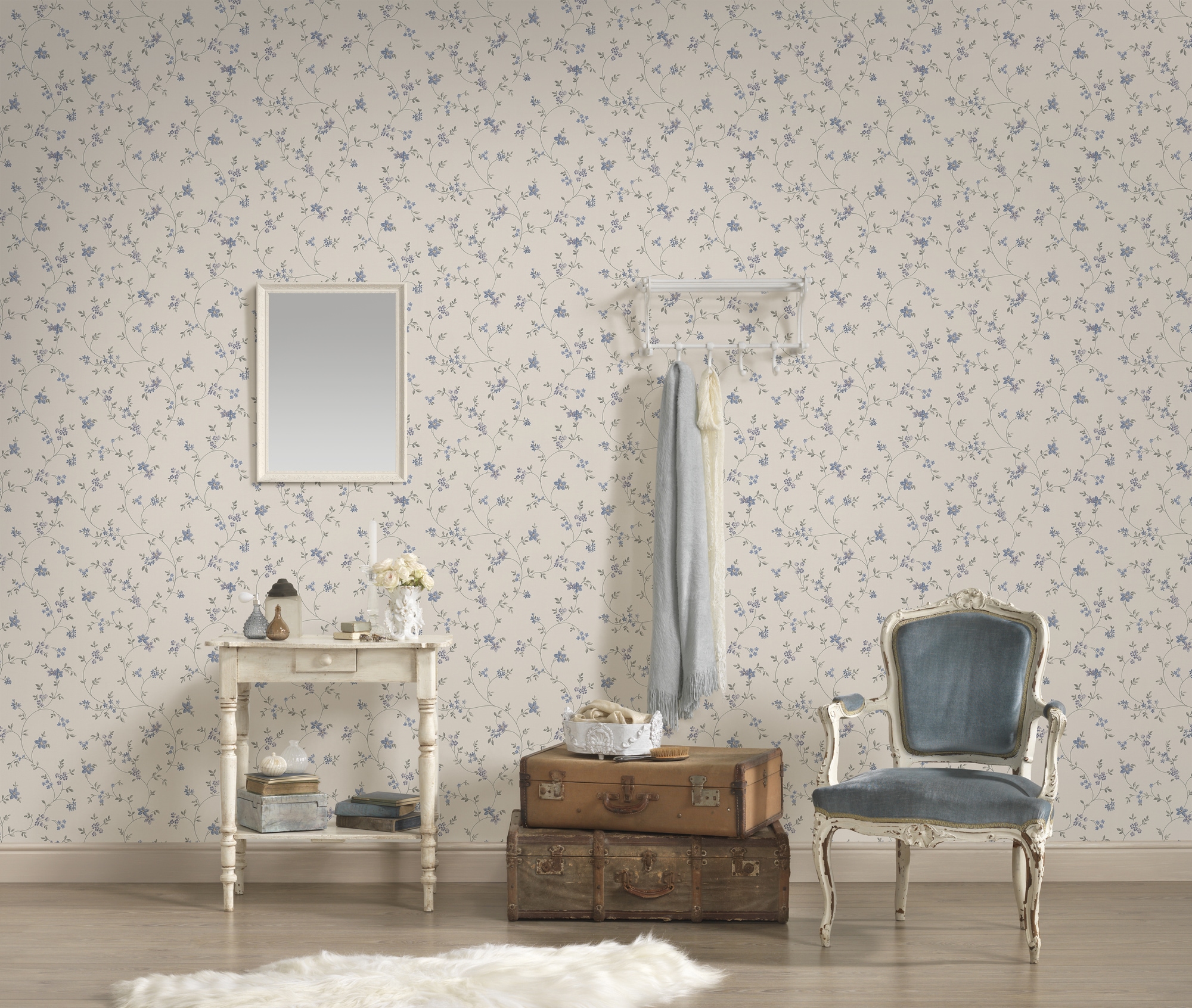 A.S. Création Vliestapete »Landhaustapete mit Blümchen« gemustert | matt | neutral leicht strukturiert Tapete Floral Blumenranke Tapeten Wohnzimmer Schlafzimmer Küche Design