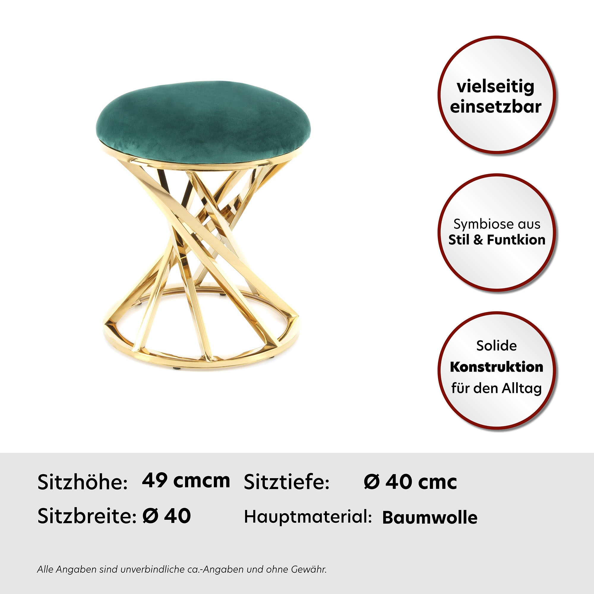 Kayoom Sitzhocker »Hocker Wesley 325,Sitzpouf in elegantem Design, Gestell aus Metall«, (1 St.), glamourös, hochwertig, mit weichem Sitzkissen und Stoffbezug