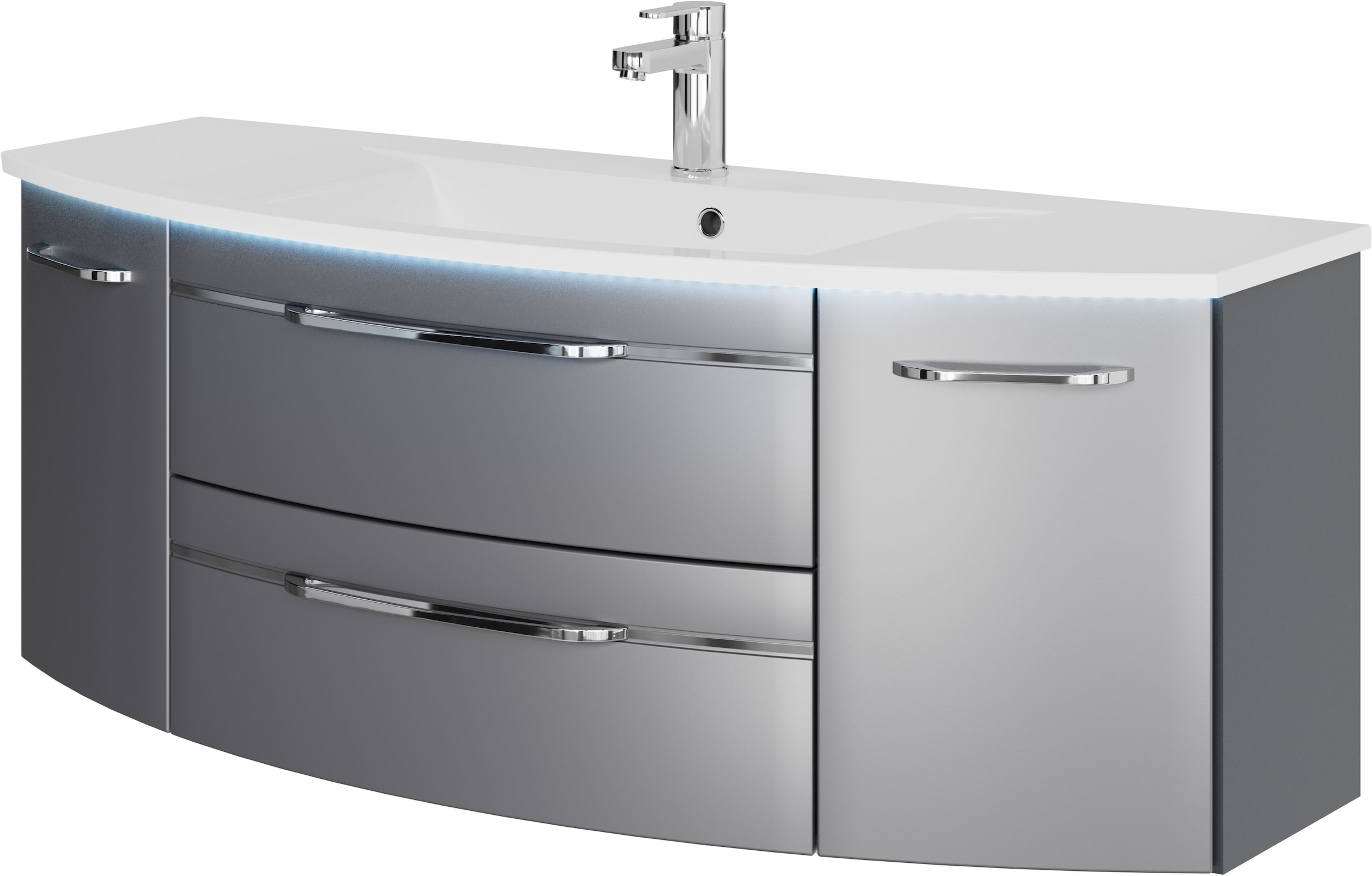 Saphir Waschtisch »Serie 7045 Mineralmarmor-Waschtisch und Unterschrank, 131 cm breit«, Waschplatz mit 2 Schubladen, 2 Türen, Badmöbel Set mit Waschtisch