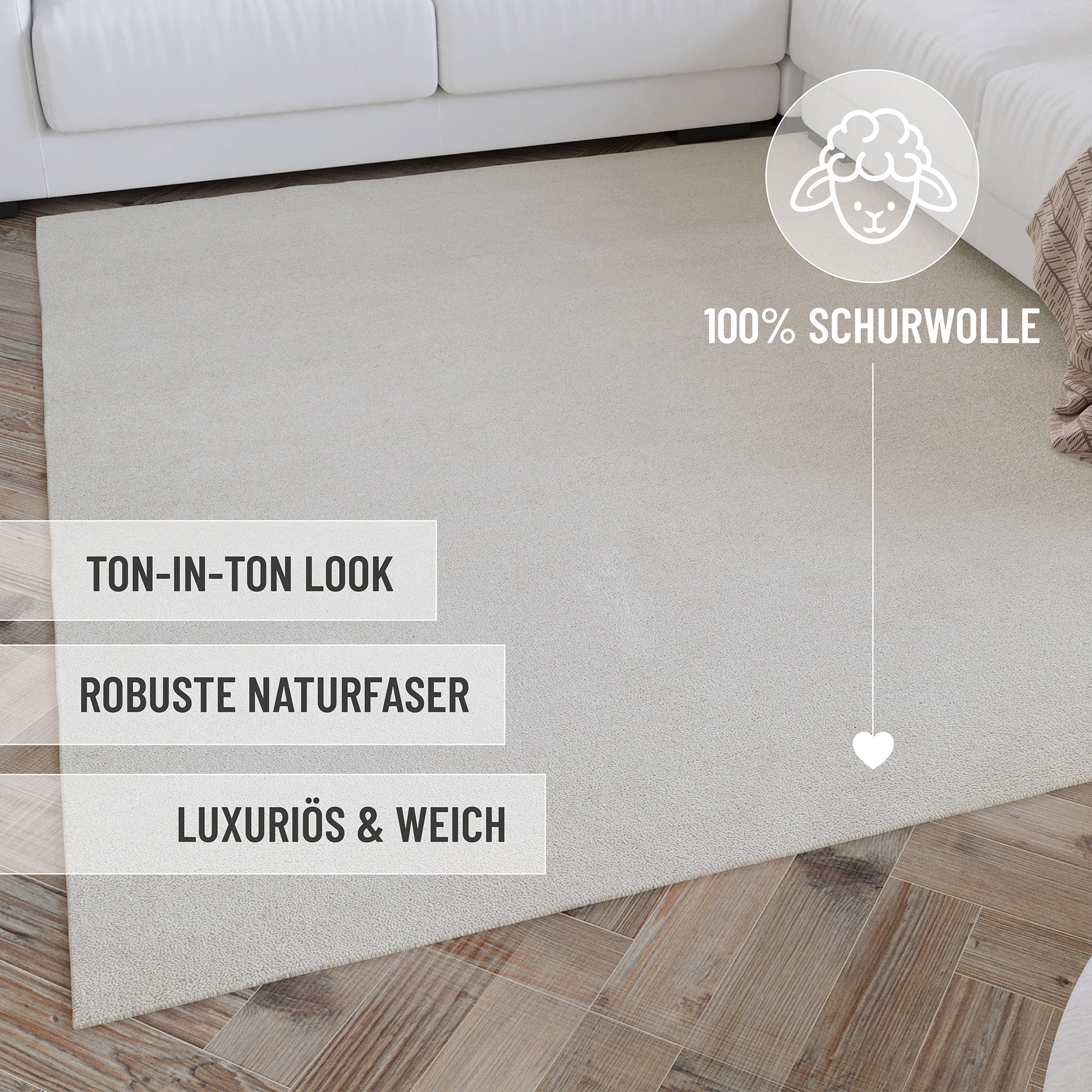 Wecon home Wollteppich »Hamptons FORTYTHREE«, rechteckig, 20 mm Höhe, Läufer, Schurwolle, Kurzflor, Wohnzimmer, Schlafzimmer, elegant
