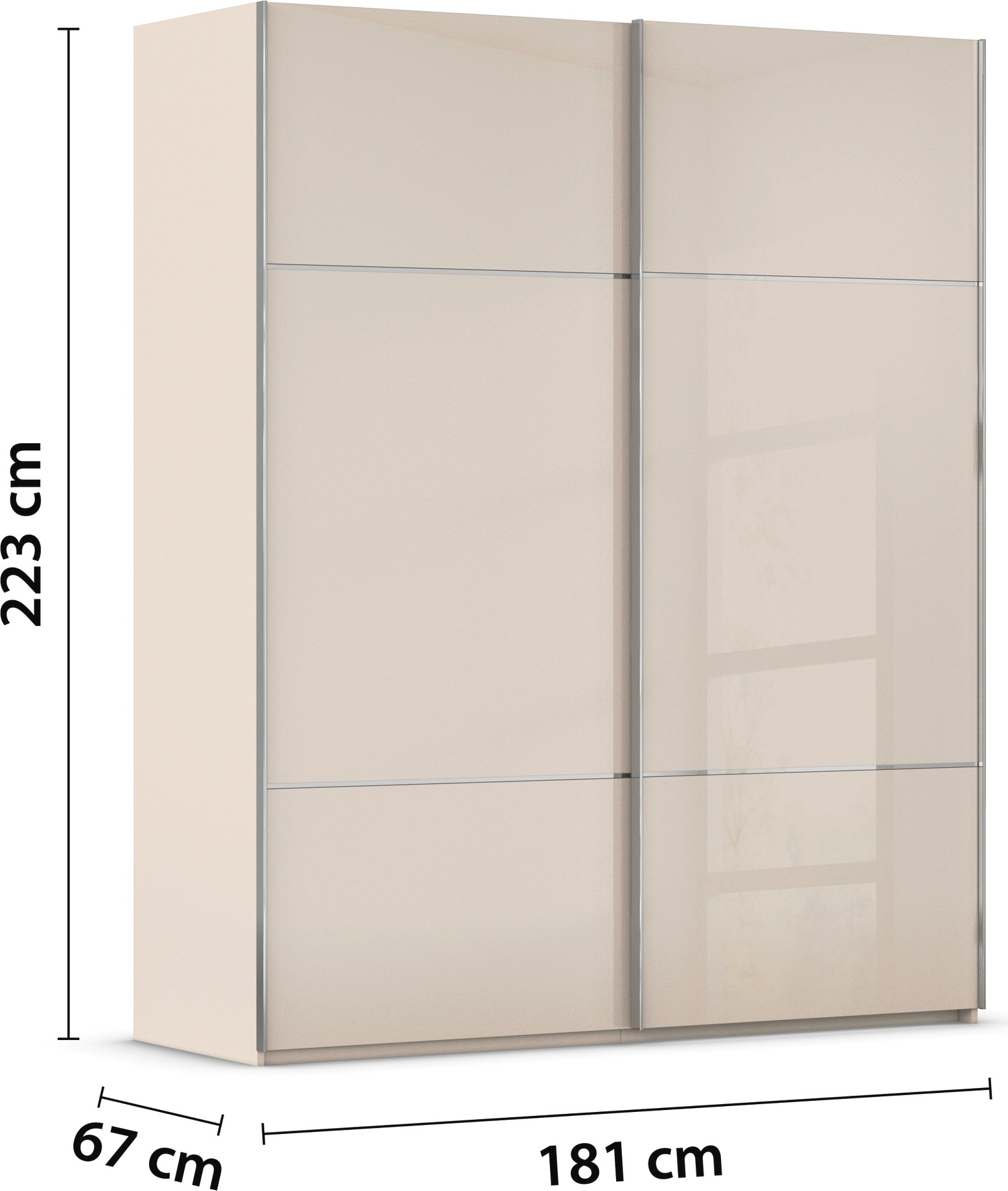rauch Schwebetürenschrank »Kleiderschrank Schrank Garderobe Schlafzimmerschrank SCALE-TRIO«, edle dreigeteilte Front mit 2 Zierleisten Glasfront MADE IN GERMANY