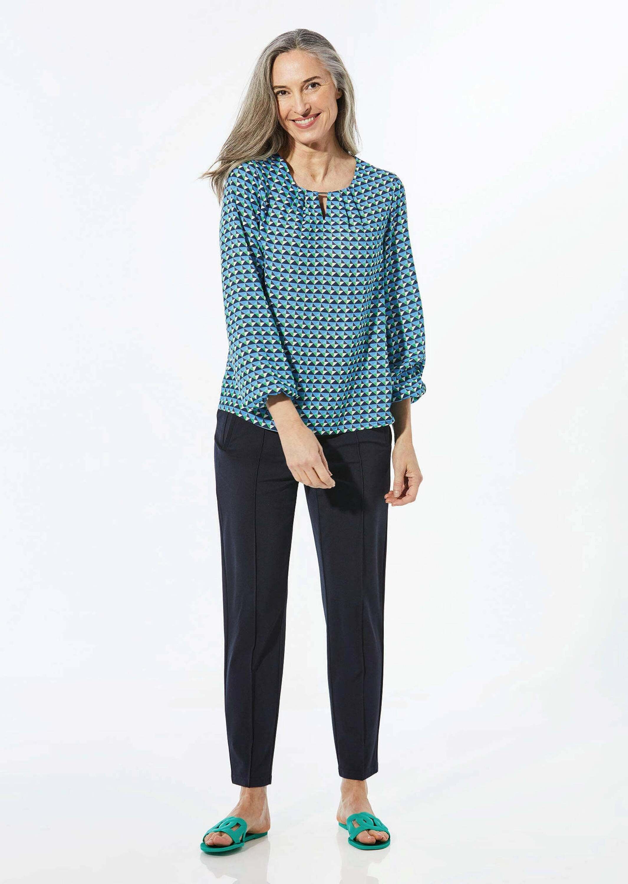 GOLDNER Kurzarmbluse »Kurzgröße Druckbluse aus reiner Viskose«