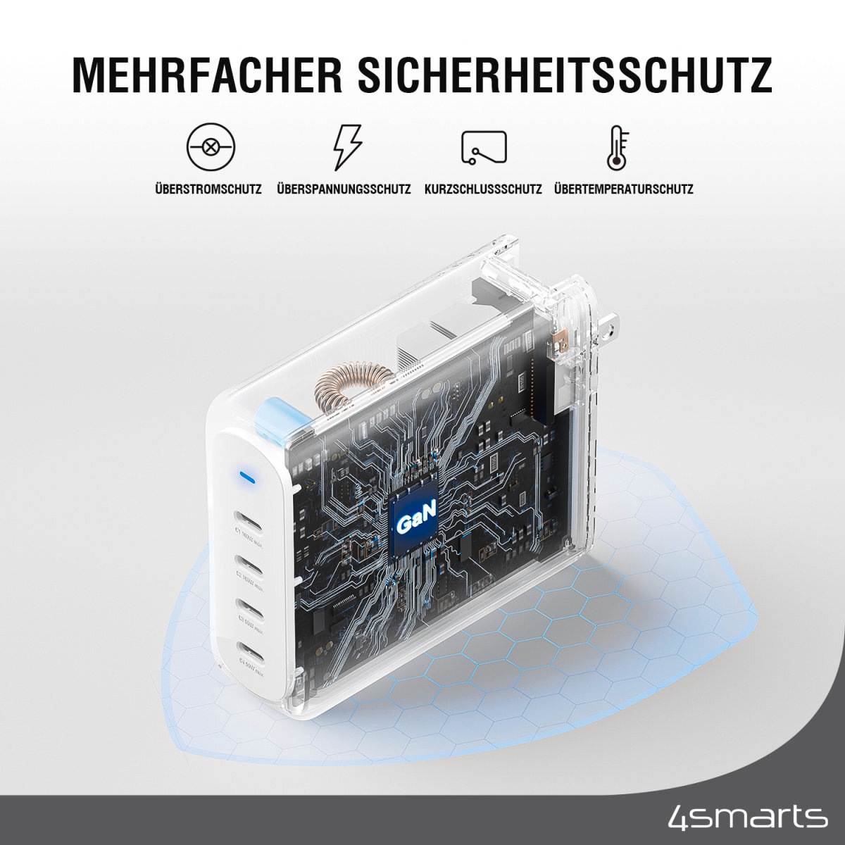 4smarts USB-Ladegerät »Ladegerät GaN Flex Pro 200W 4 USB-C, Travel Edition«