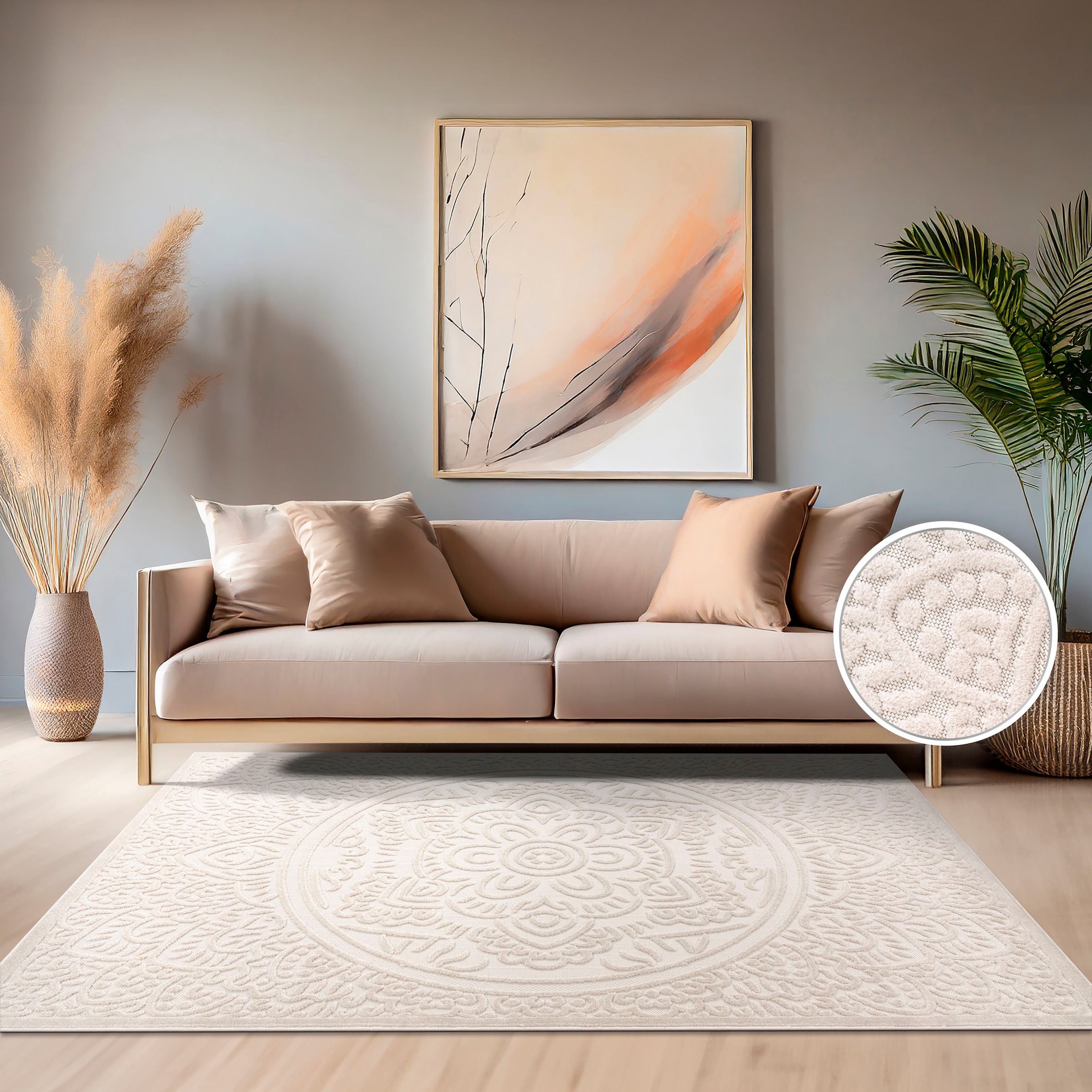 Paco Home Teppich »Cotton 232«, rechteckig, 10 mm Höhe, Uni Farben, Hoch-Tief Effekt, boho, In- und Outdoor geeignet