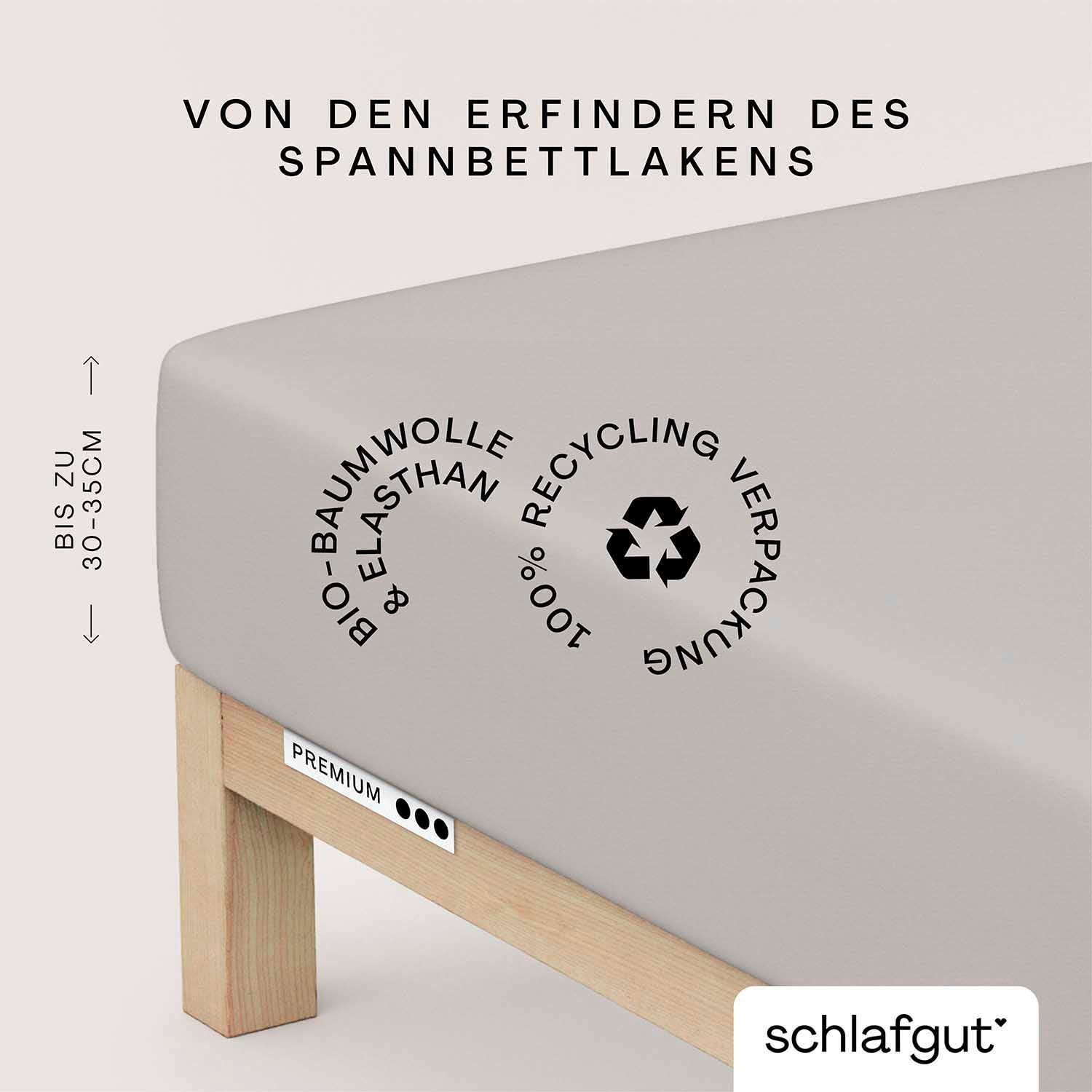 Schlafgut Spannbettlaken »PREMIUM Mako-Zwirn-Jersey, 220 g/m², 95% Bio-Baumwolle, 5% Elasthan« Bettlaken bis 30 cm Höhe, PREMIUM-Qualität langlebig, perfekter Sitz
