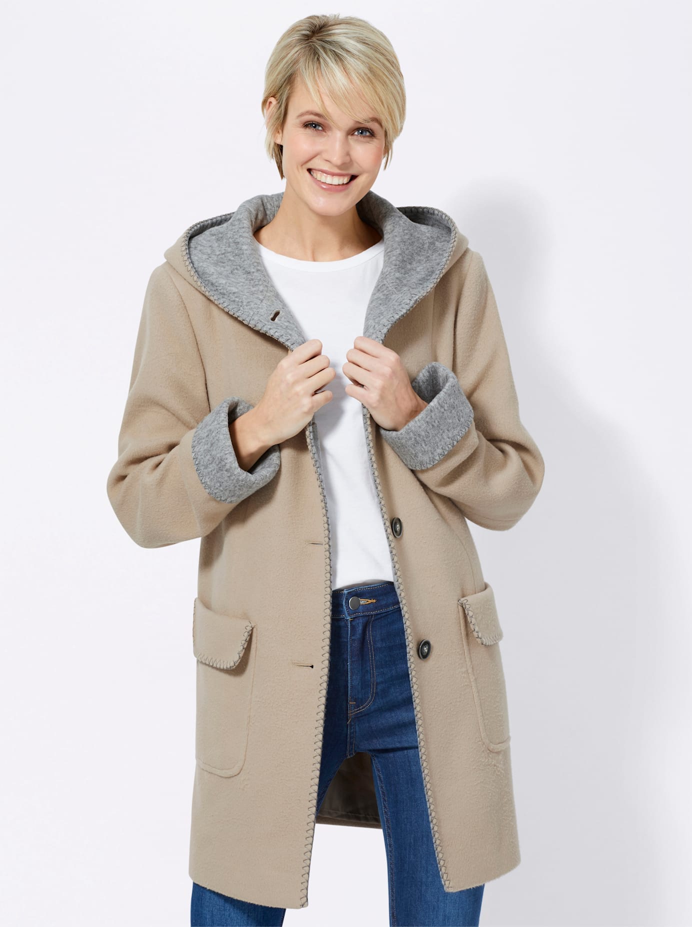Casual Looks Damen Anorak mit Kapuze in beige, Größe 52