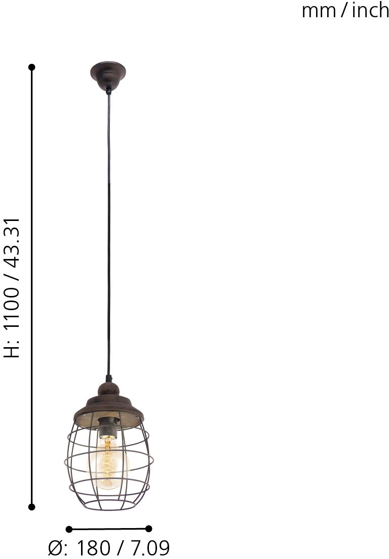 EGLO Pendelleuchte »BAMPTON«, 1 flammig, Leuchtmittel E27 | ohne Leuchtmittel, Hängelampe, Hängeleuchtel, Esstischlampe, Wohnzimmerlampe, E27