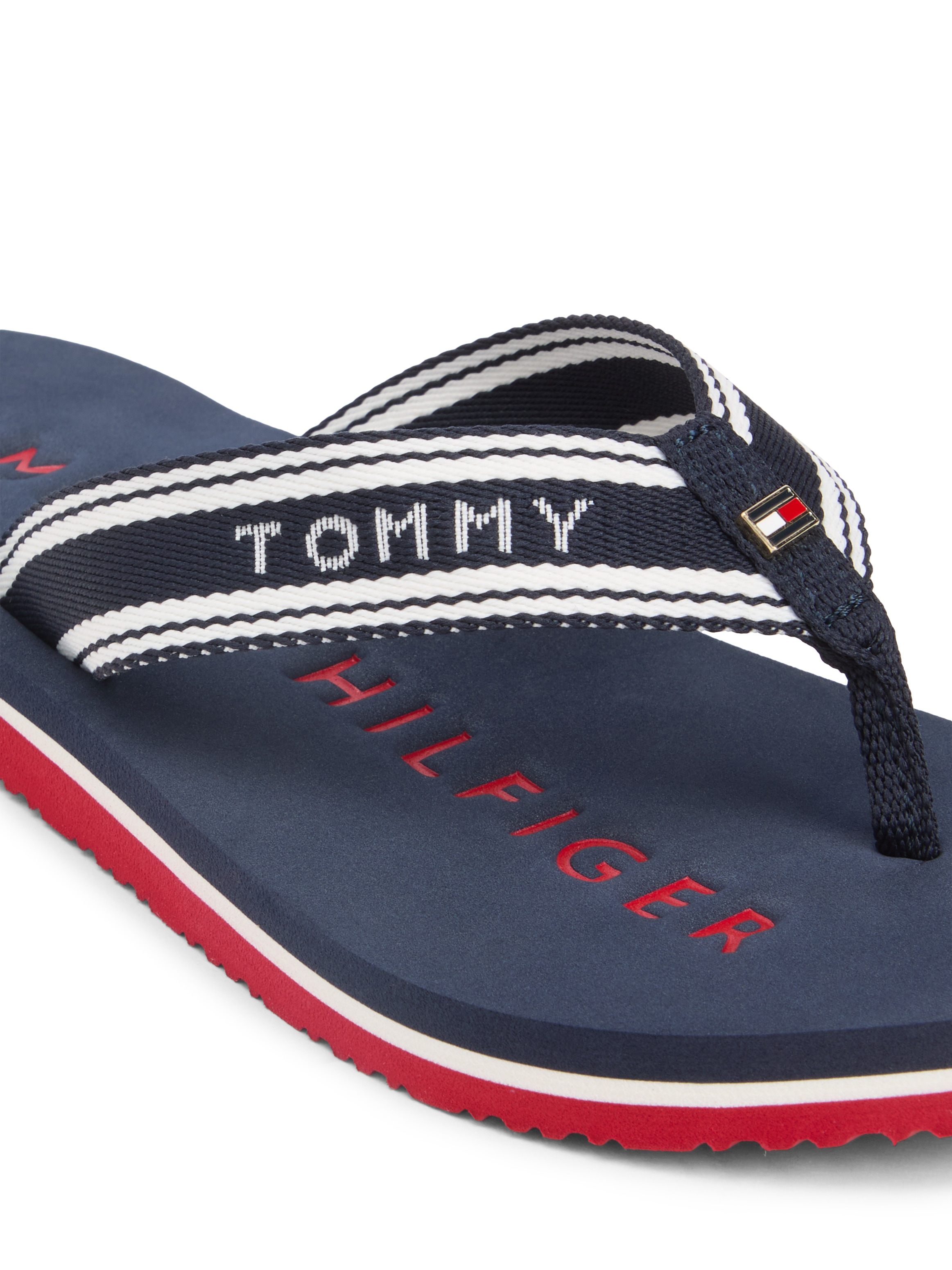 Tommy Hilfiger Zehentrenner »TH WEBBING SUMMER SANDAL«  Sommerschuh, Strandschuh, Dianette mit Streifen und Logoschriftzug