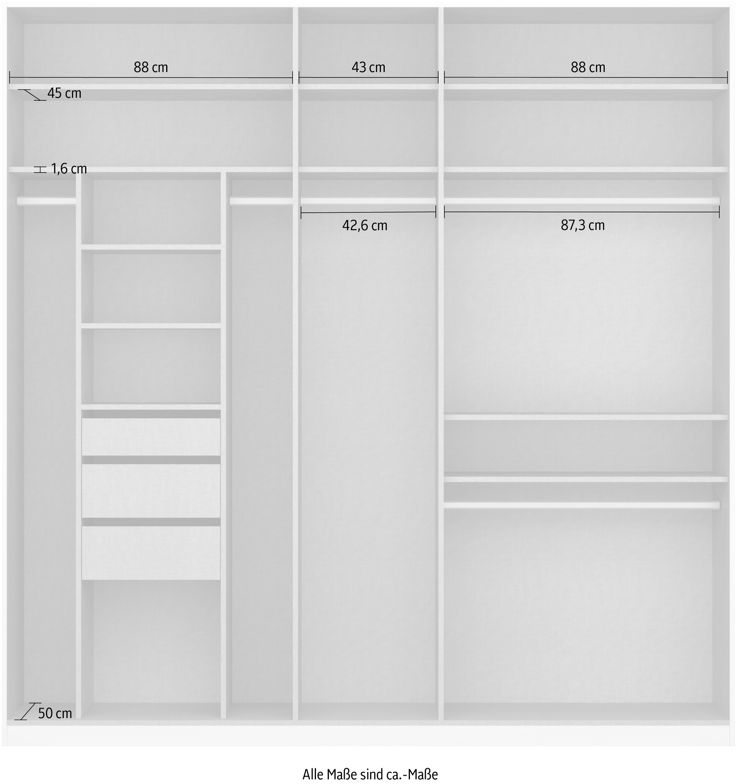 rauch Drehtürenschrank »Kleiderschrank Schrank Garderobe TOPSELLER OTELI inkl. Inneneinteilung«, (erhältlich in Breiten 91-360 cm, ab Breite 136cm inkl. Innenschubladen), mit zusätzlichen Einlegeböden, optional mit Spiegel MADE IN GERMANY