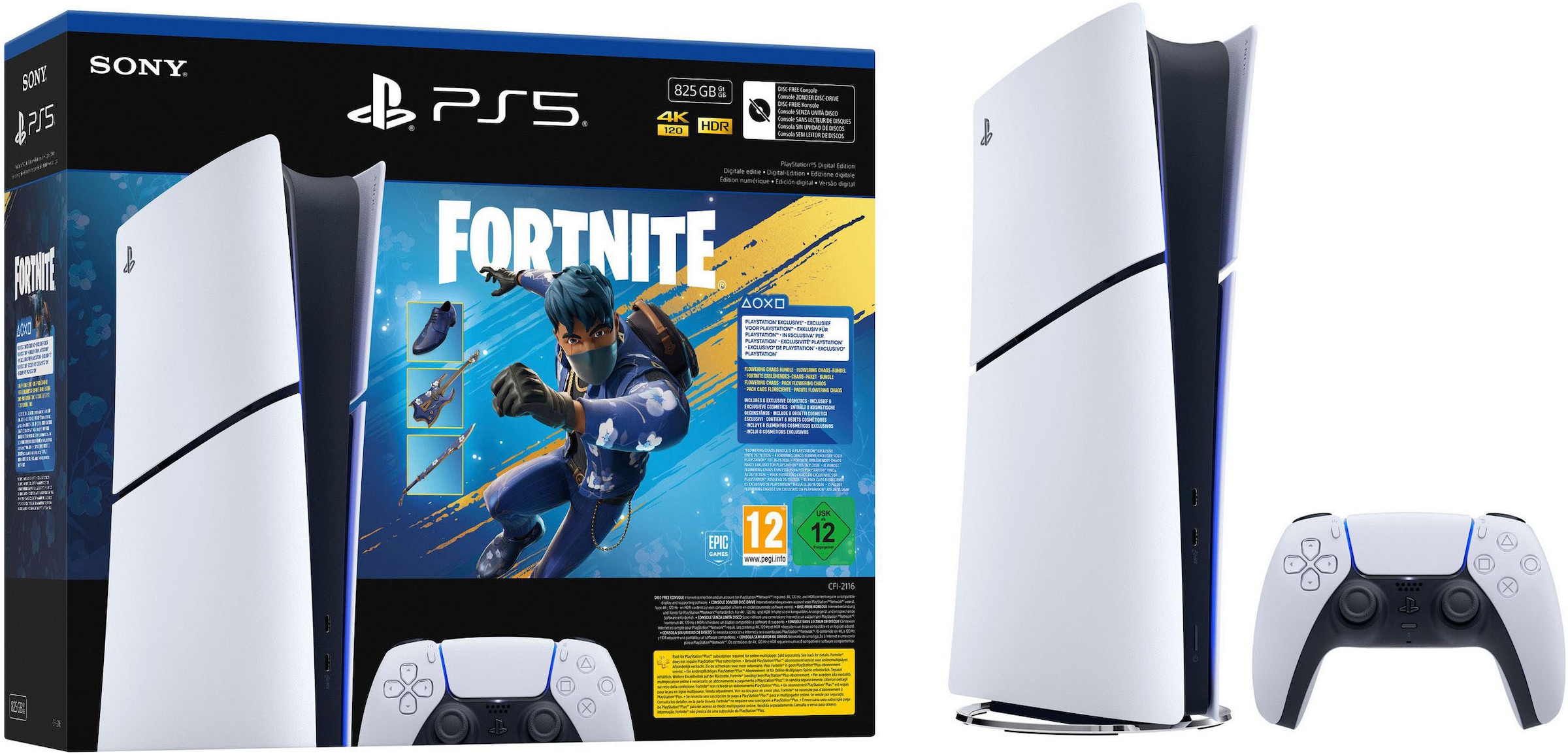 PlayStation 5 Konsolen-Set »PS5 Digital – Fortnite Erblühendes-Chaos-Bundle inkl. DS Schwarz« 825 GB