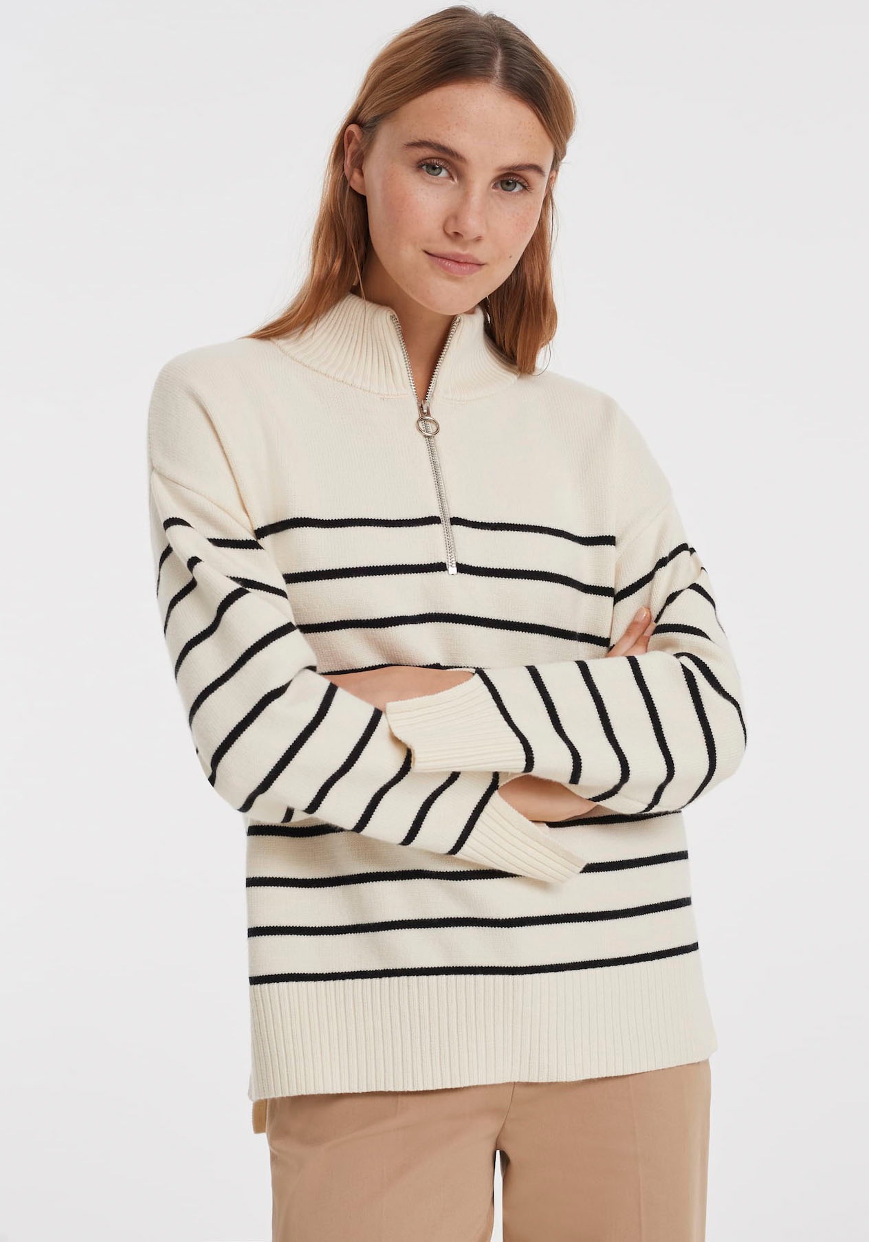 OPUS Strickpullover »Peyra«, mit Troyer-Zipper-Kragen