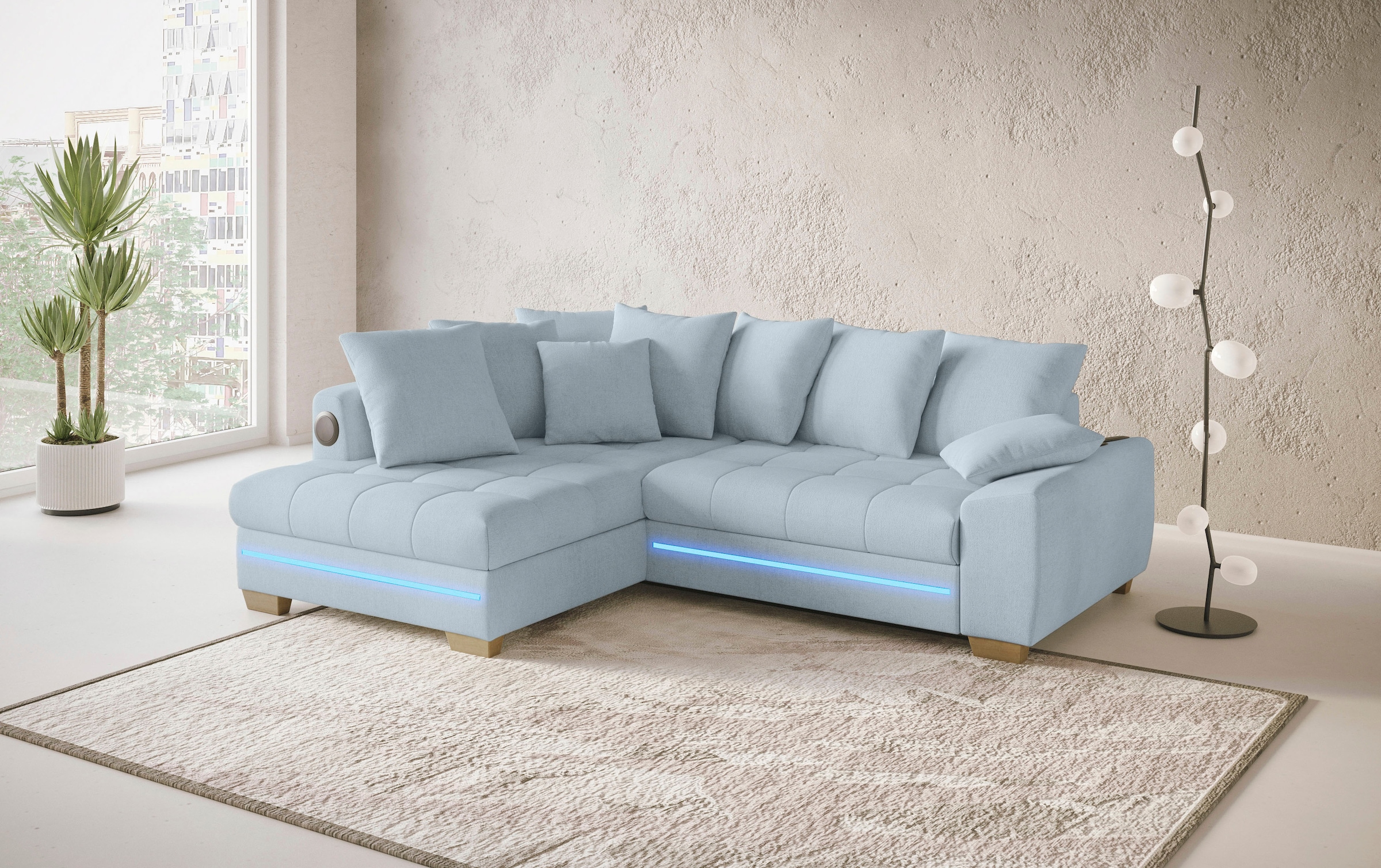Mr. Couch Ecksofa »Nikita II, L-Form«, RGB-LED, Bluetooth-Soundsystem, wahlweise mit Bett, Bettkasten