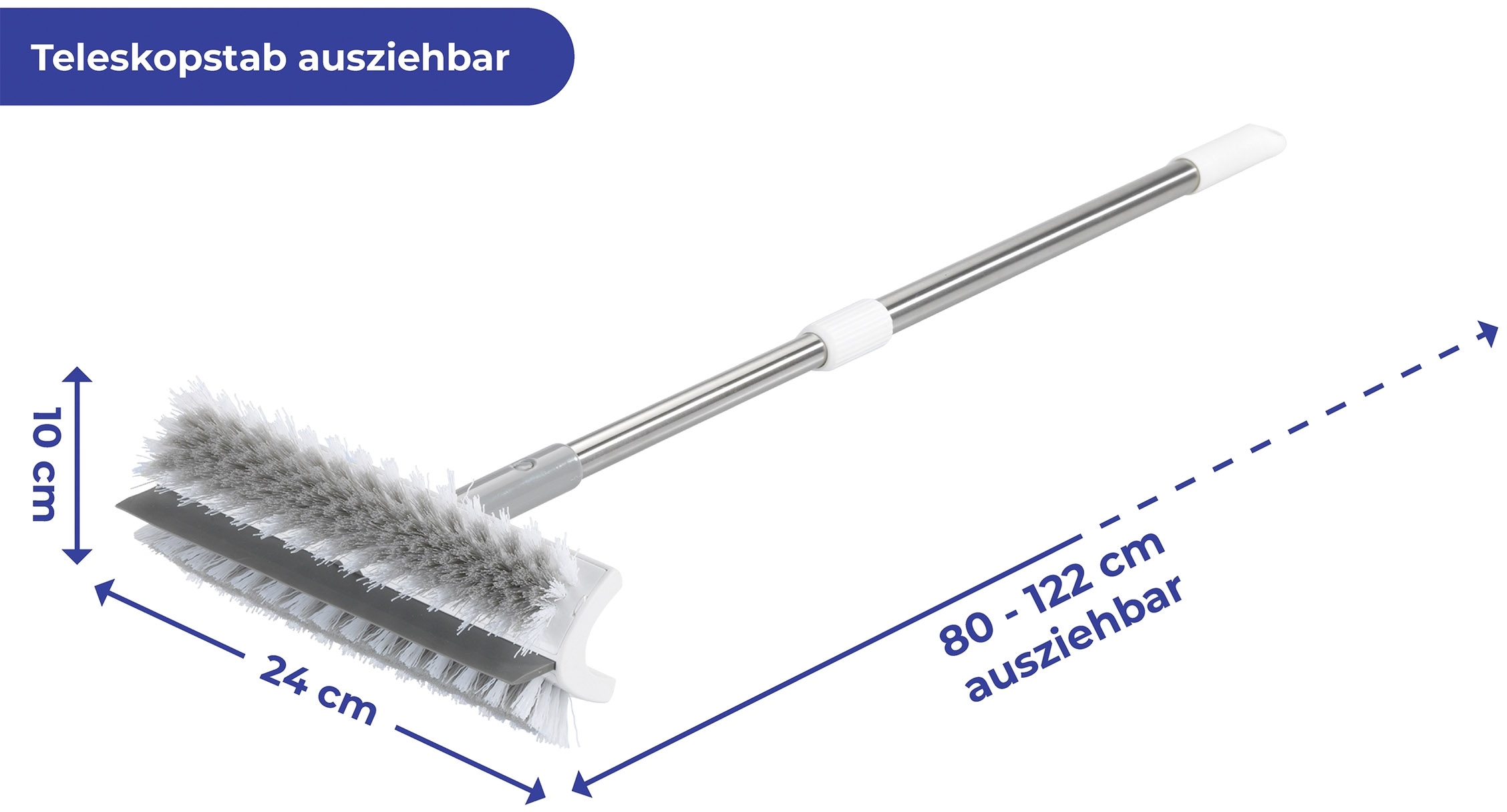 Maximex Reinigungsbürste, aus Polyvinylchlorid (PVC), doppelseitiger Besen mit ausziehbarem Edelstahl-Stiel, rückenschonend