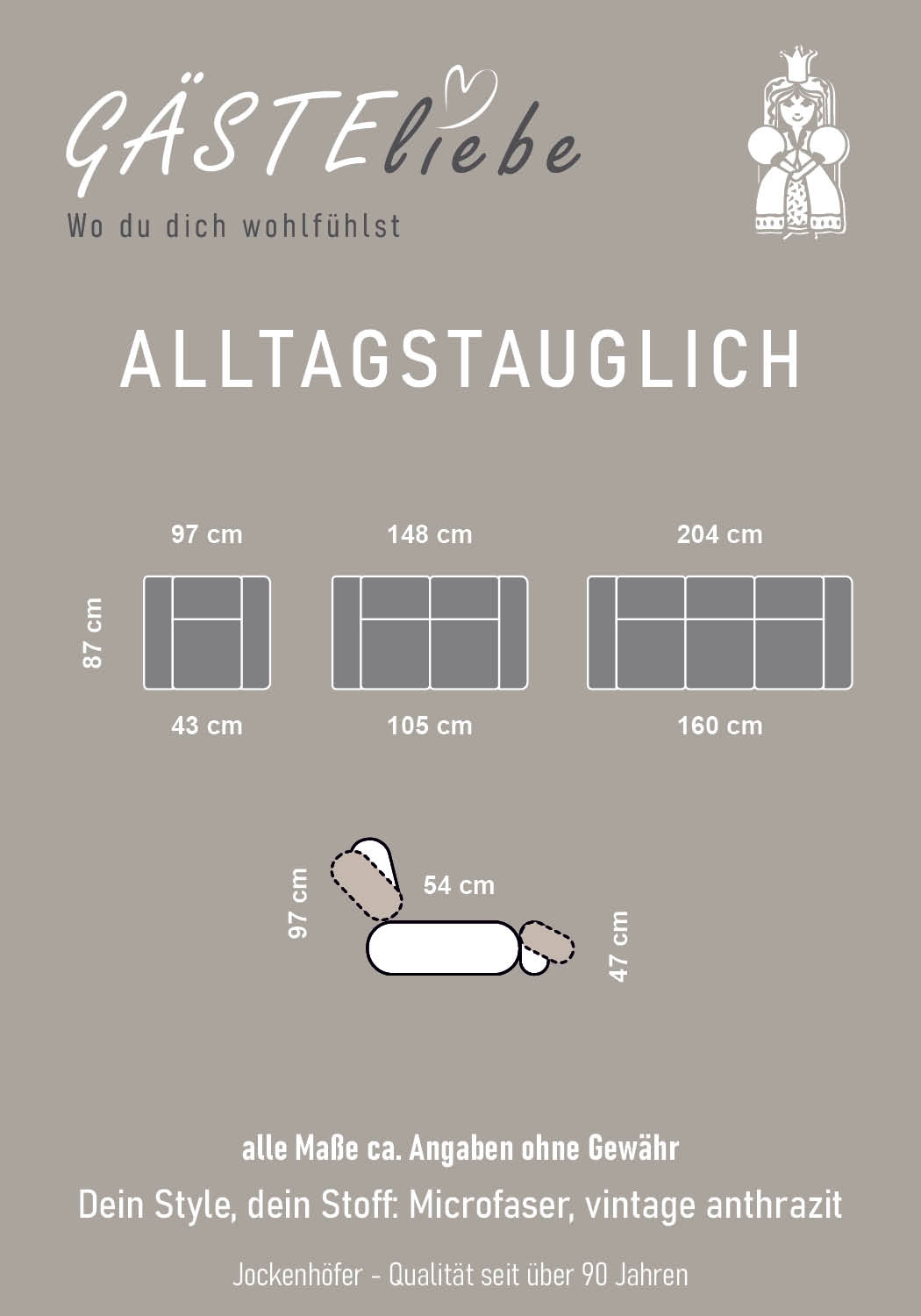 Jockenhöfer Gruppe 3-Sitzer »Dakota, B: 204 cm« mit Relax- & Liegefunktion, Taschenfederkern-Polsterung