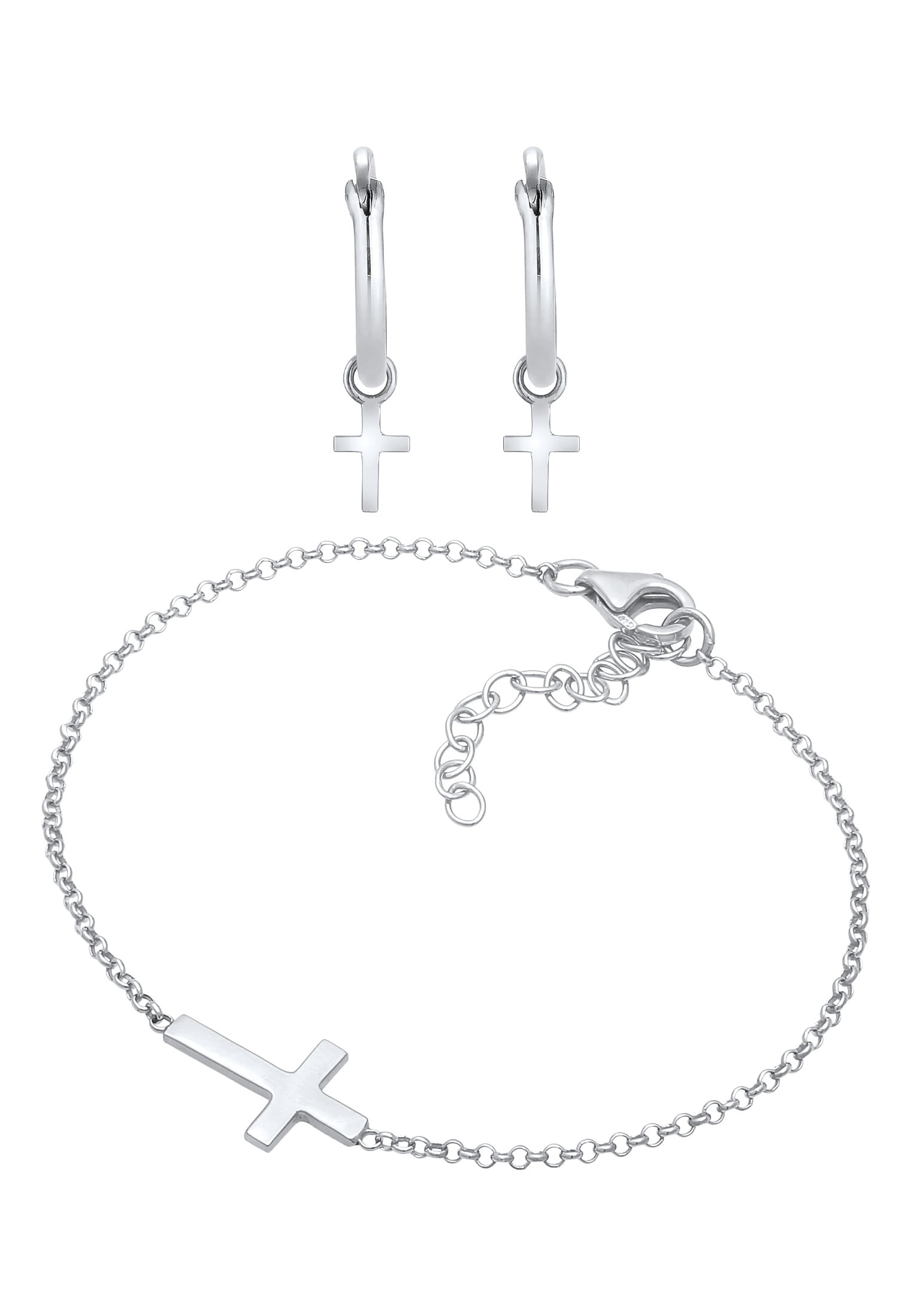 Elli Ohrring und Ketten Set »Schmuckset Kreuz Symbol Armband Ohrstecker Set 925 Silber«