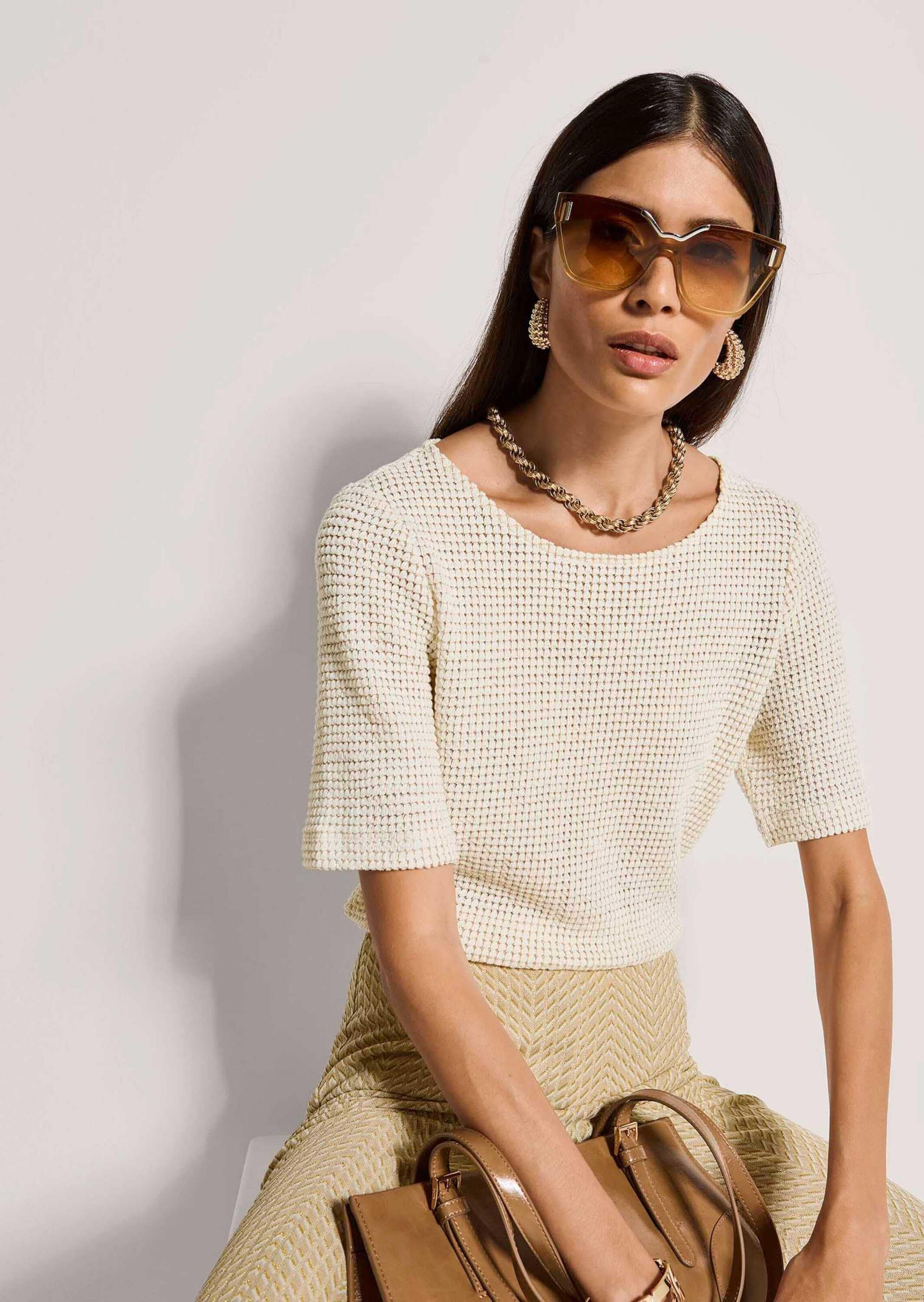 MADELEINE Kurzarmshirt »Shirt Sommershirt mit Halbarm, Rundhals« Waffelartige Struktur