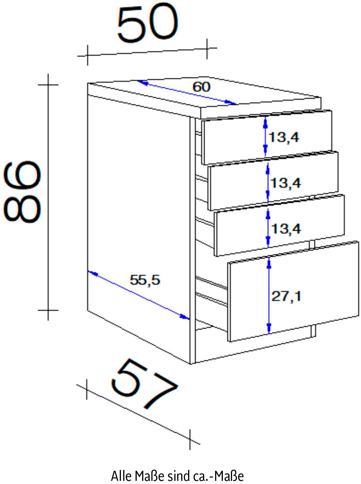 Flex-Well Unterschrank »Portland«, (B x mit x 50 OTTO praktischen cm, x Schubkästen H bei x 60 T) 86