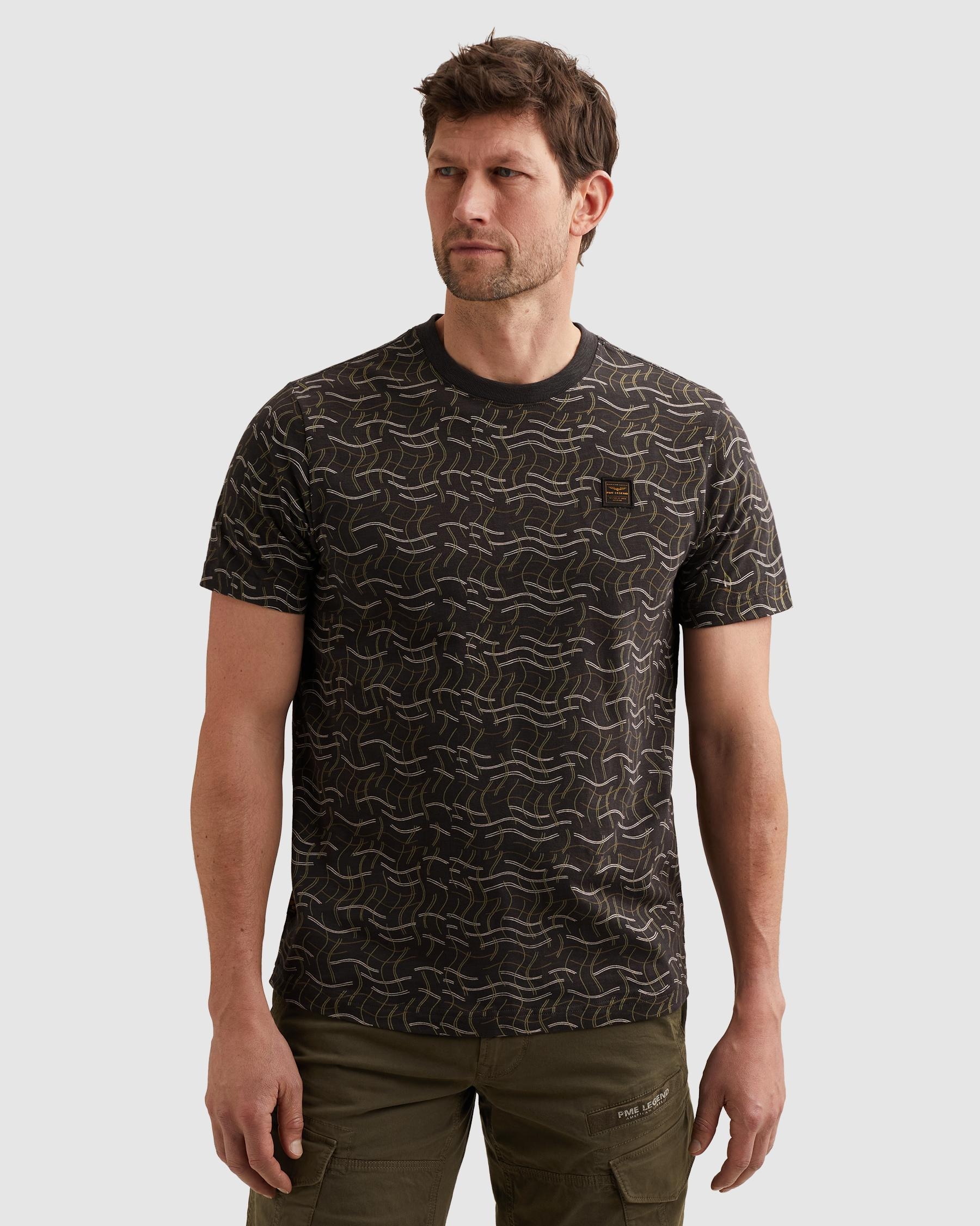 PME LEGEND Kurzarmshirt »T-shirt RH slub jersey alloverprint« gemustert, mit Logo-Badge