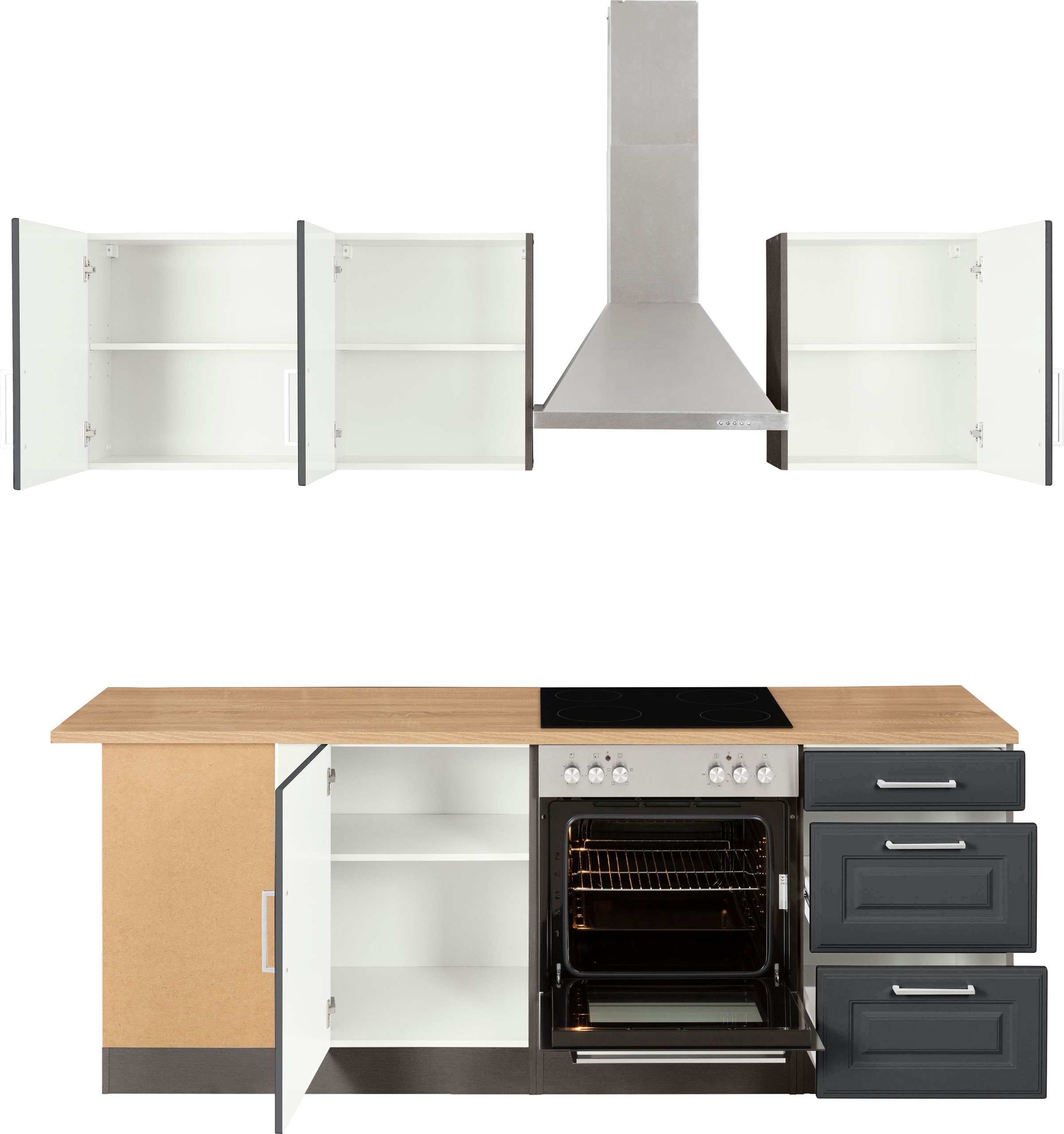 KOCHSTATION Winkelküche »KS-Stockholm«, Stellbreite 220/220 cm, mit hochwertigen MDF Fronten im Landhaus-Stil