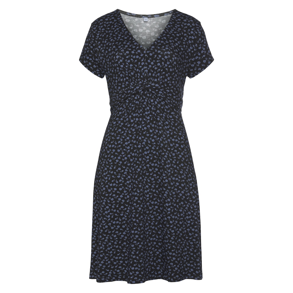 Vivance Jerseykleid, mit Blümchenprint und V-Ausschnitt, figurschmeichelndes Sommerkleid