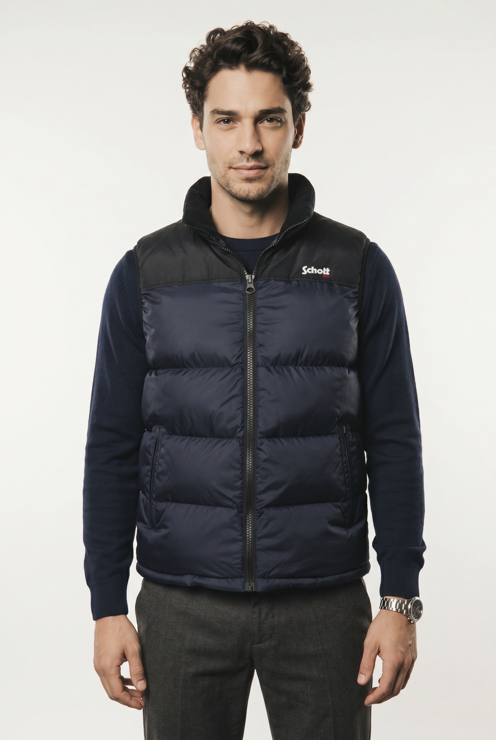 Schott NYC Steppweste mit dezenter Logostickerei