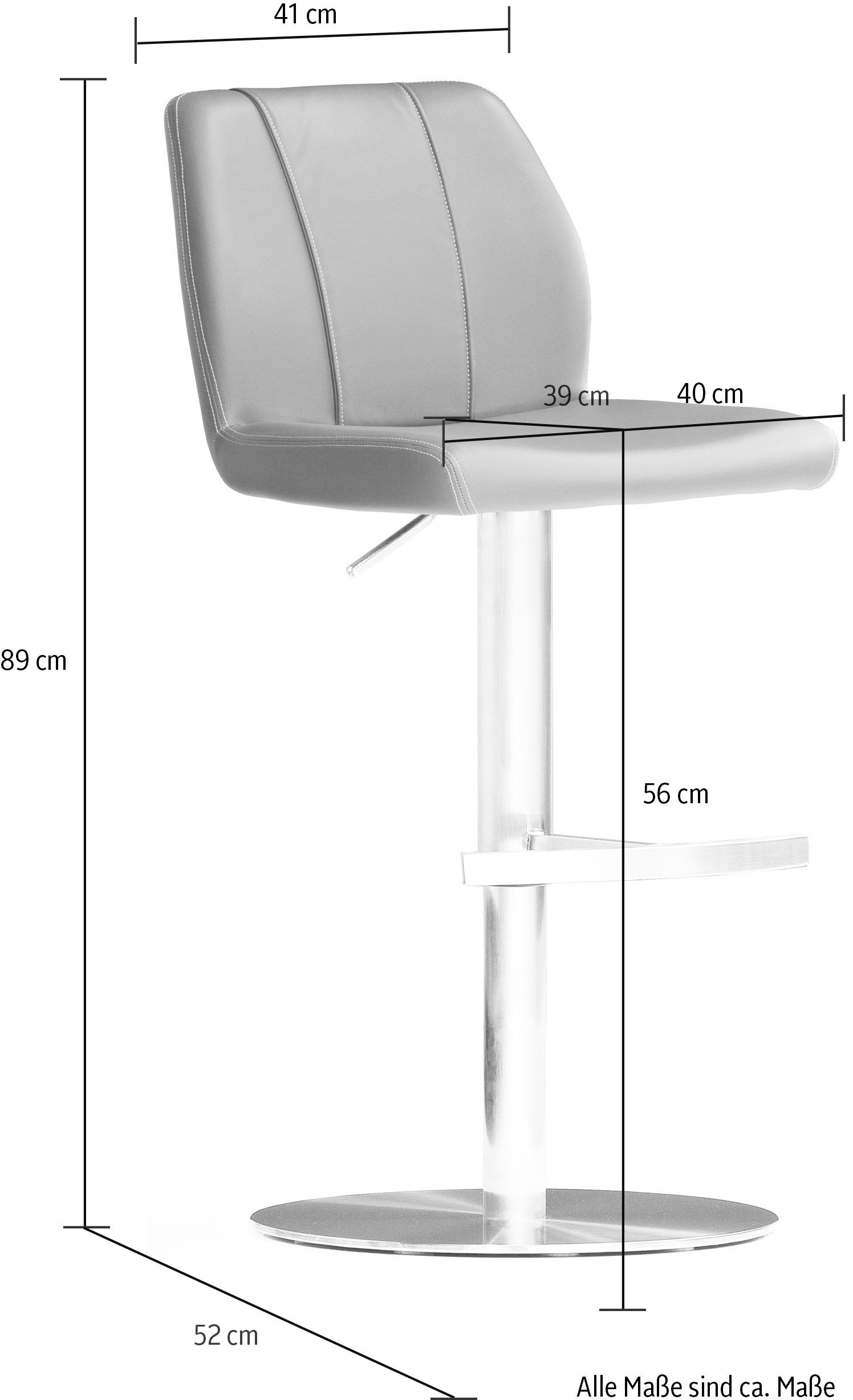 MCA furniture Bistrostuhl »BARBECOOL«, mit Rückenlehne,Bodenplatte rund, 360° drehbar, Sitzhöhe von 56-81 cm