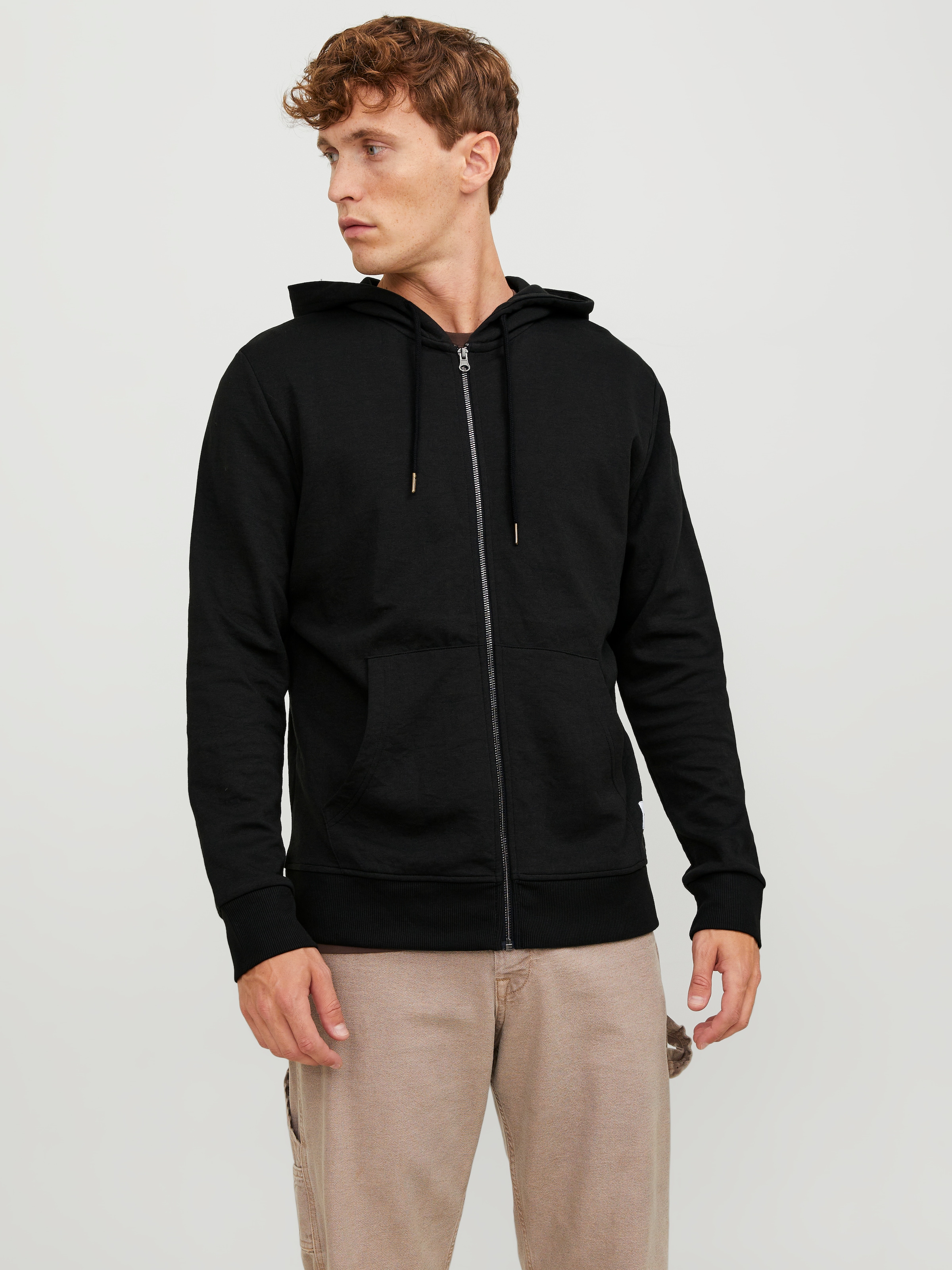 Jack & Jones Kapuzensweatjacke »JJEBASIC Hoodie mit Rippbündchen und angenehmem Tragegefühl« unifarben, modisch, regular fit, Baumwollmischung, Rundhals
