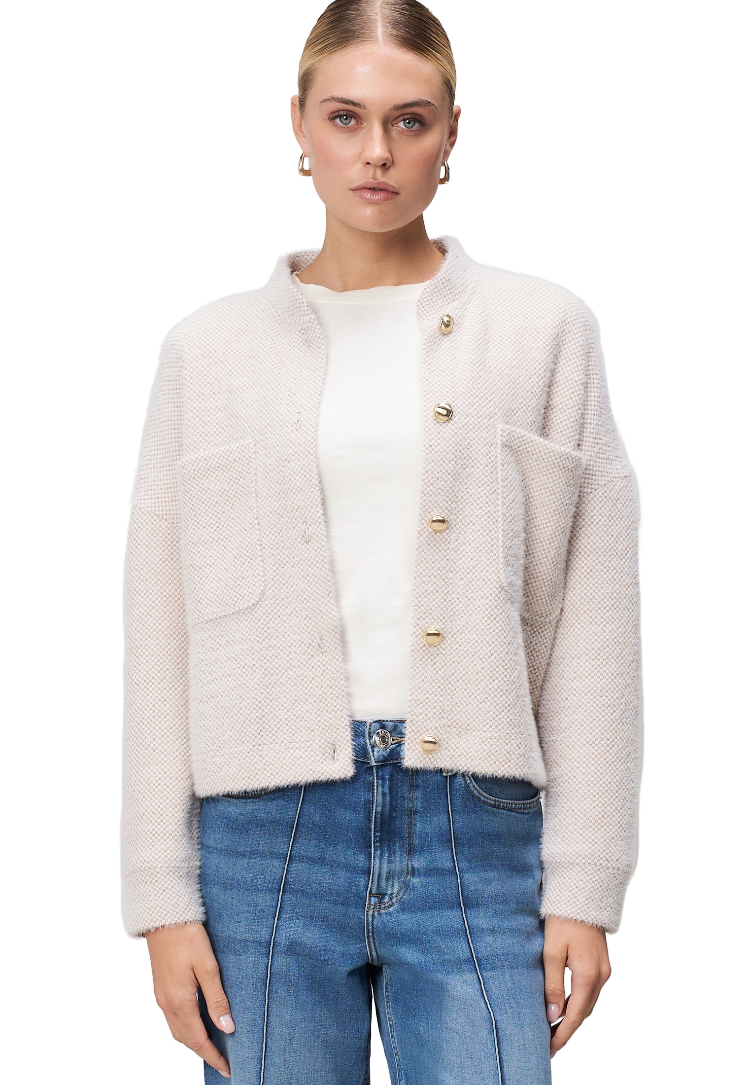 Zero Sweatblazer »Sweatblazer strukturiert mit Knopfleiste«
