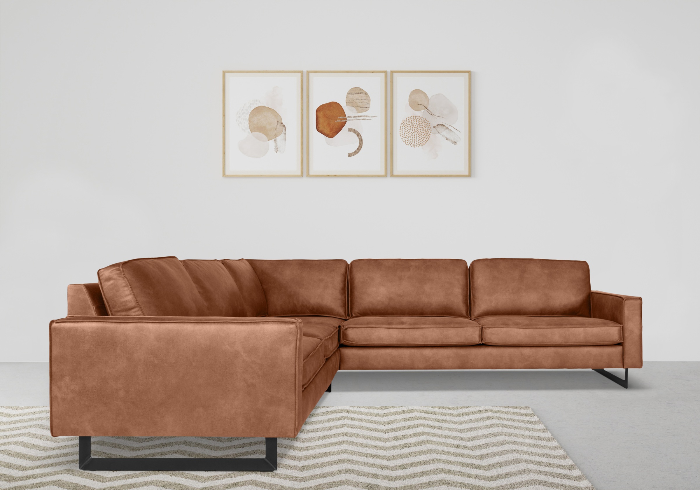 Places of Style Ecksofa »Pinto, XXL, 250/290 cm, langer Schenkel, Ottomane«, Cord, Chenille, Lederoptik, mit Keder, Metallfüße, Wellenunterfederung